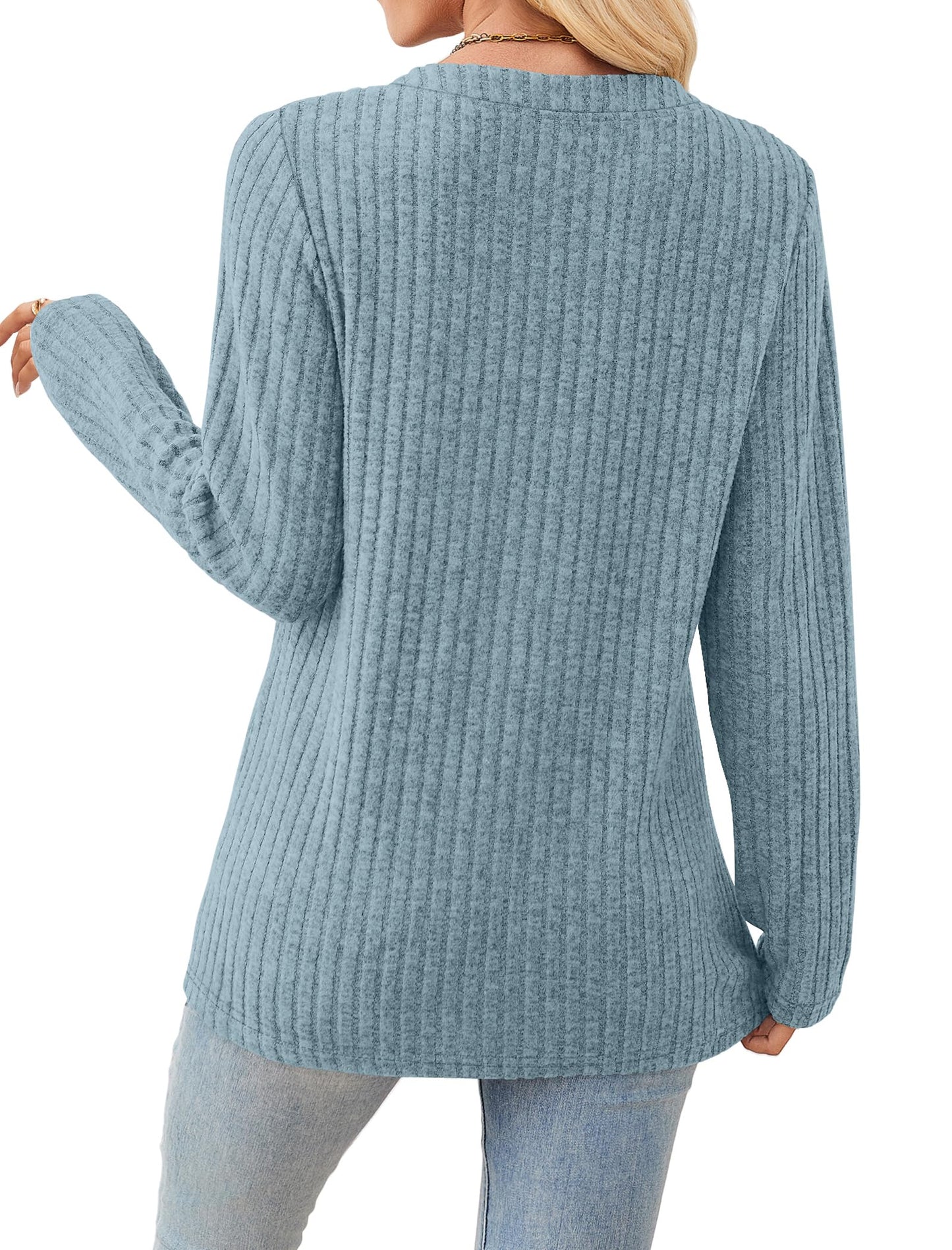 SAMPEEL Womens Sweaters Lightweight Long Sleeve Shirts V Neck Tops with Button Fall Outfits 2025