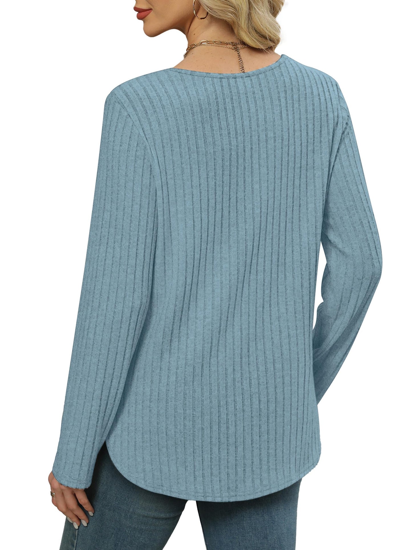 WIHOLL Long Sleeve Shirts for Women V Neck Tops Tunic Fall Winter Sweaters 2025 Clothes