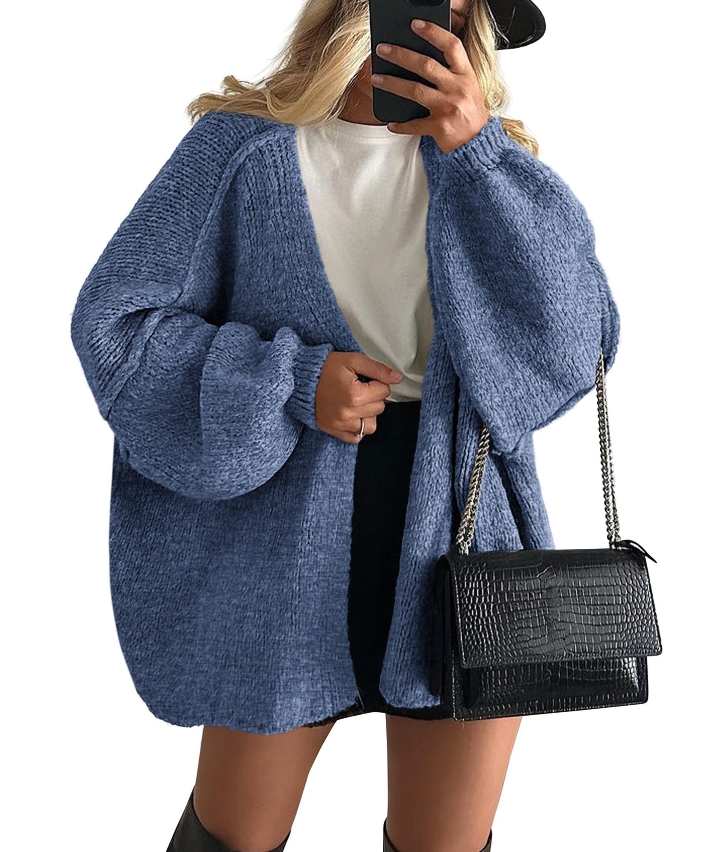 PRETTYGARDEN Womens Oversized Cardigan Sweaters 2025 Fall Long Lantern Sleeve Knit Open Front Lightweight Sweater