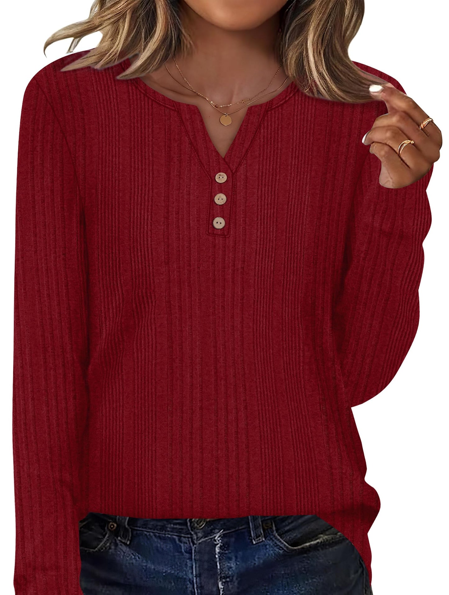 WIHOLL Sweaters for Women 2025 Long Sleeve Tops Fall Clothes Fashion Clothing V Neck Button Down Winter Thermal Shirts