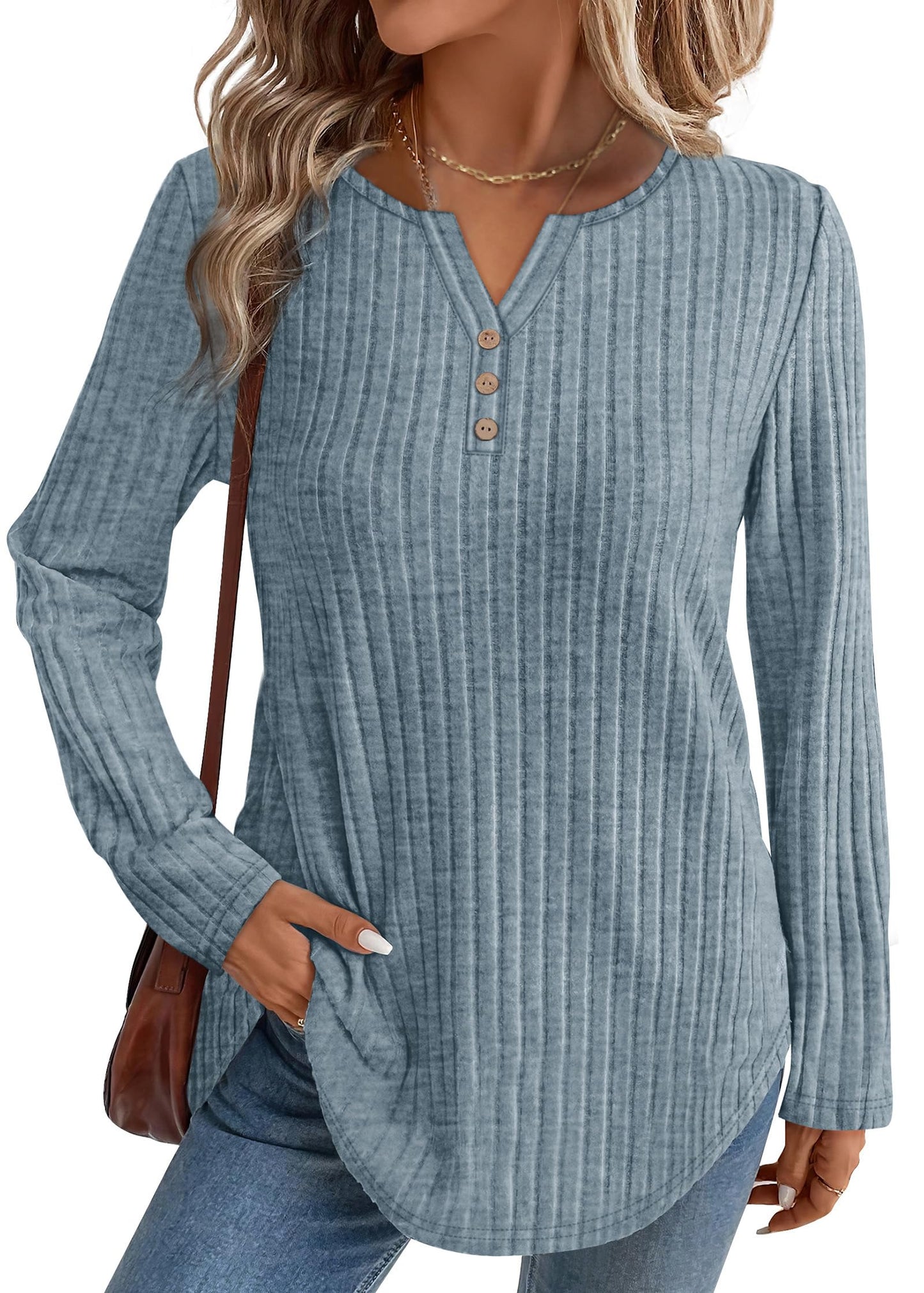 WIHOLL Sweaters for Women 2025 Long Sleeve Tops Fall Clothes Fashion Clothing V Neck Button Down Winter Thermal Shirts