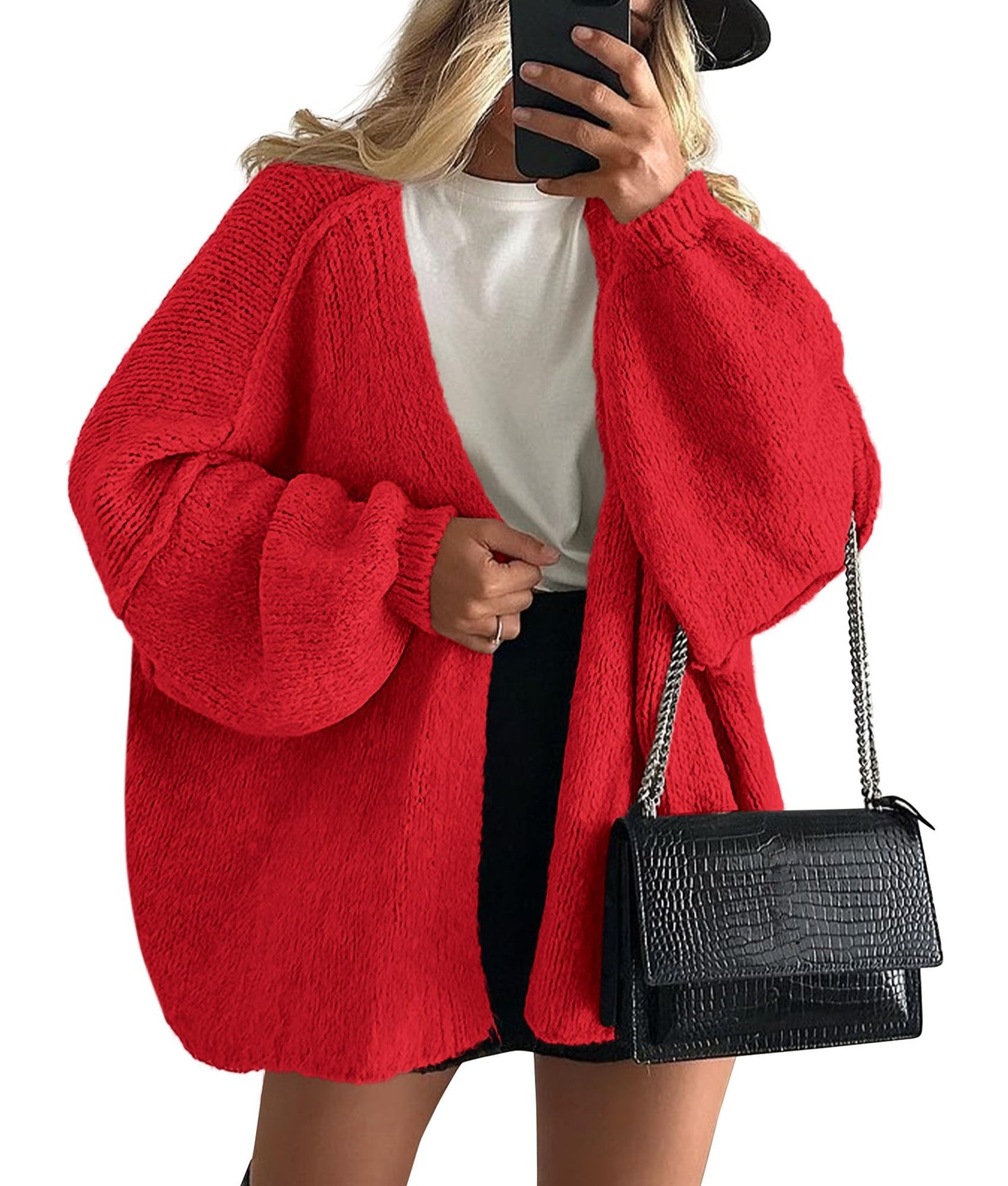 PRETTYGARDEN Womens Oversized Cardigan Sweaters 2025 Fall Long Lantern Sleeve Knit Open Front Lightweight Sweater