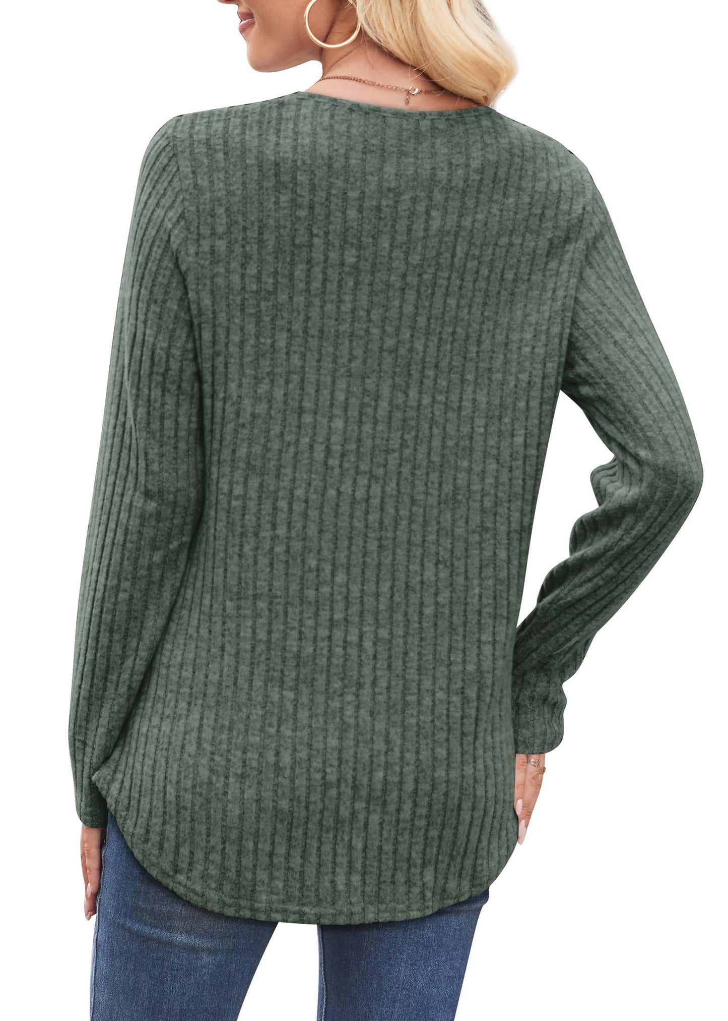WIHOLL Sweaters for Women 2025 Long Sleeve Tops Fall Clothes Fashion Clothing V Neck Button Down Winter Thermal Shirts