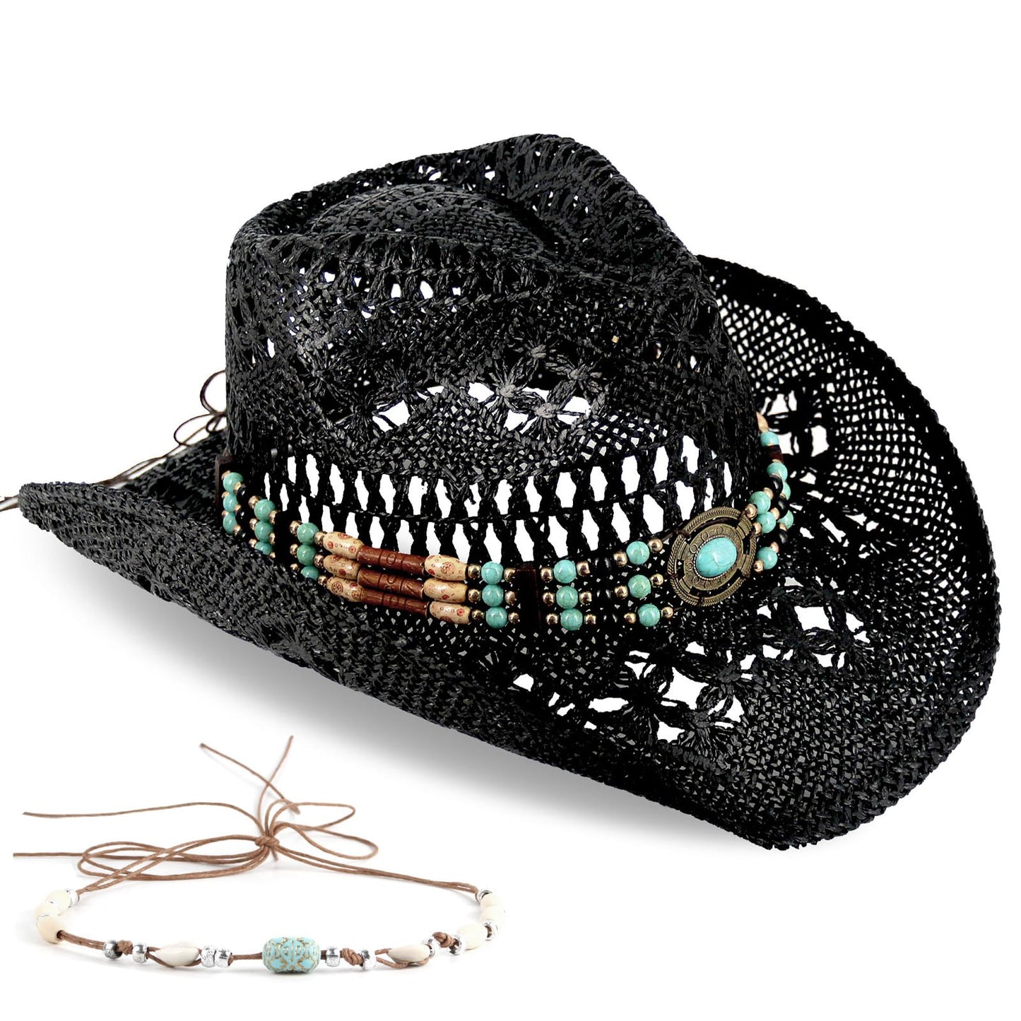 Men's Women's Straw Cowboy Hat Cowgirl Woven Sun Hat Western Cowboy Hat Two Decorative Bands