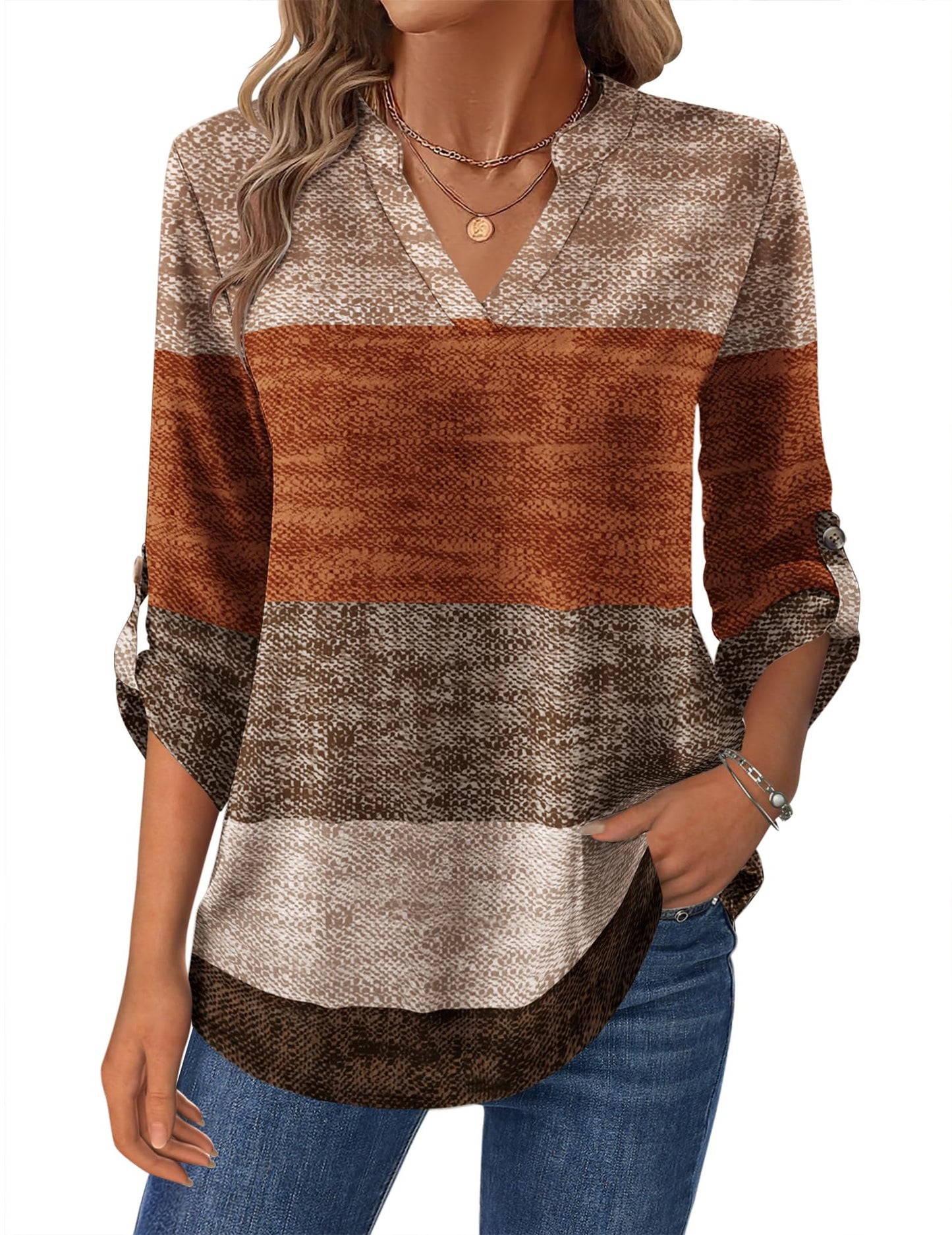 Zeagoo Womens Roll Up Long Sleeve Tops V Neck Shirts Dressy Casual Work Blouses S-2XL