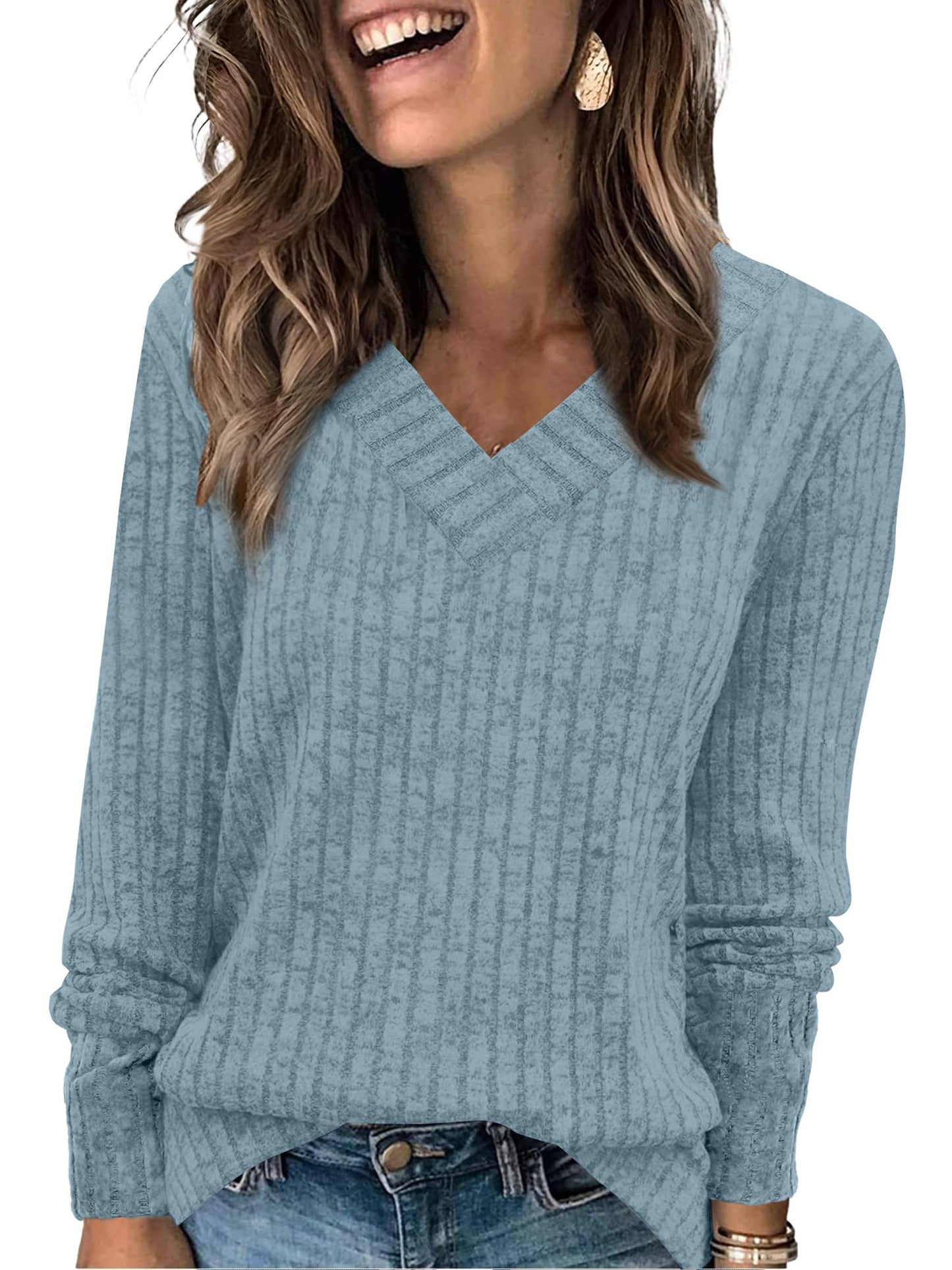 WIHOLL Long Sleeve Shirts for Women V Neck Tops Tunic Fall Winter Sweaters 2025 Clothes