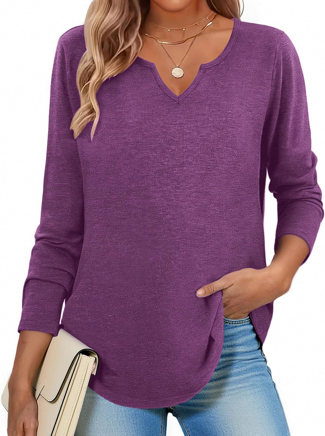 Zeagoo Boho Tops for Women Long Sleeve V Neck Fall Shirt Casual Dressy Blouse Tunic Business Work Clothes School Outfits