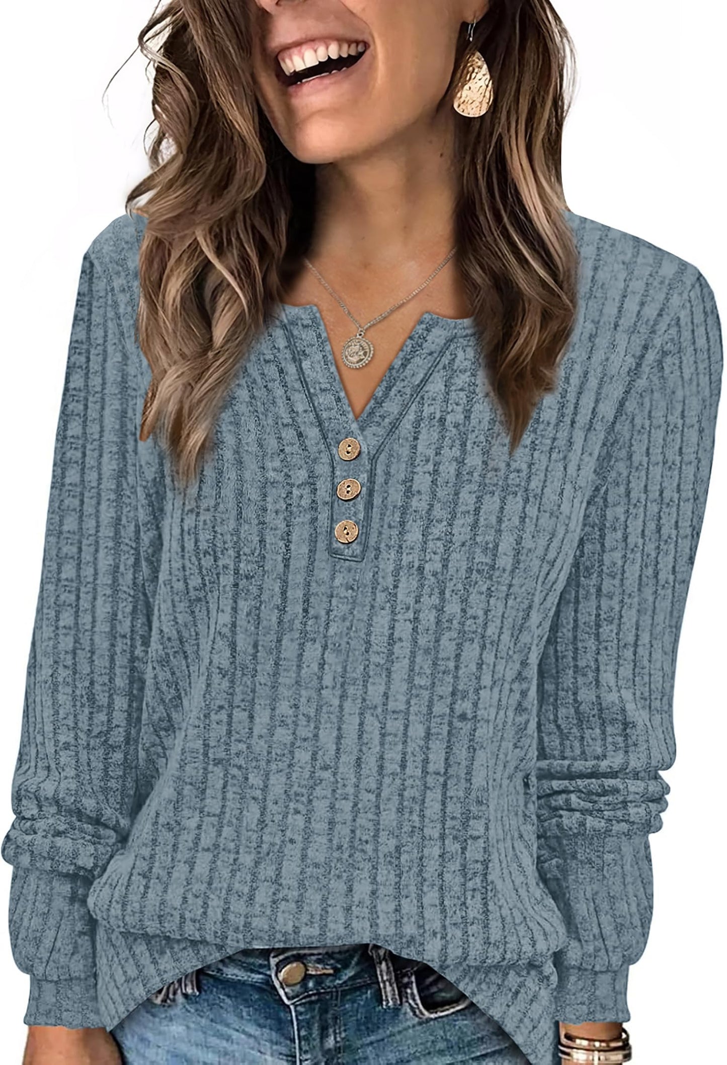 WIHOLL Sweaters for Women 2025 Long Sleeve Tops Fall Clothes Fashion Clothing V Neck Button Down Winter Thermal Shirts