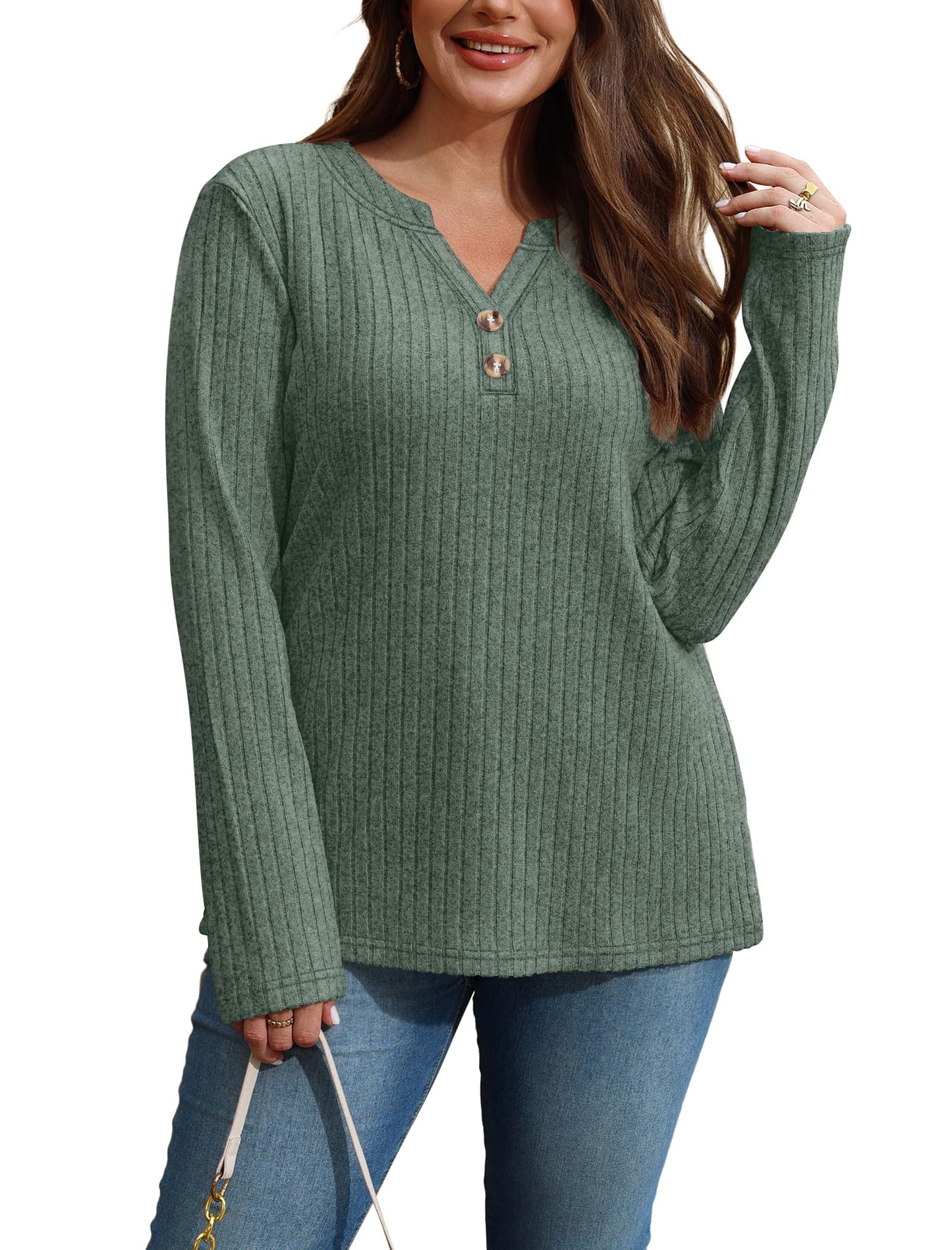 SAMPEEL Womens Sweaters Lightweight Long Sleeve Shirts V Neck Tops with Button Fall Outfits 2025
