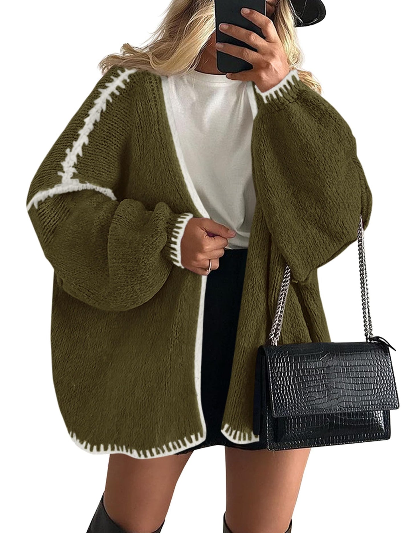 PRETTYGARDEN Womens Oversized Cardigan Sweaters 2025 Fall Long Lantern Sleeve Knit Open Front Lightweight Sweater