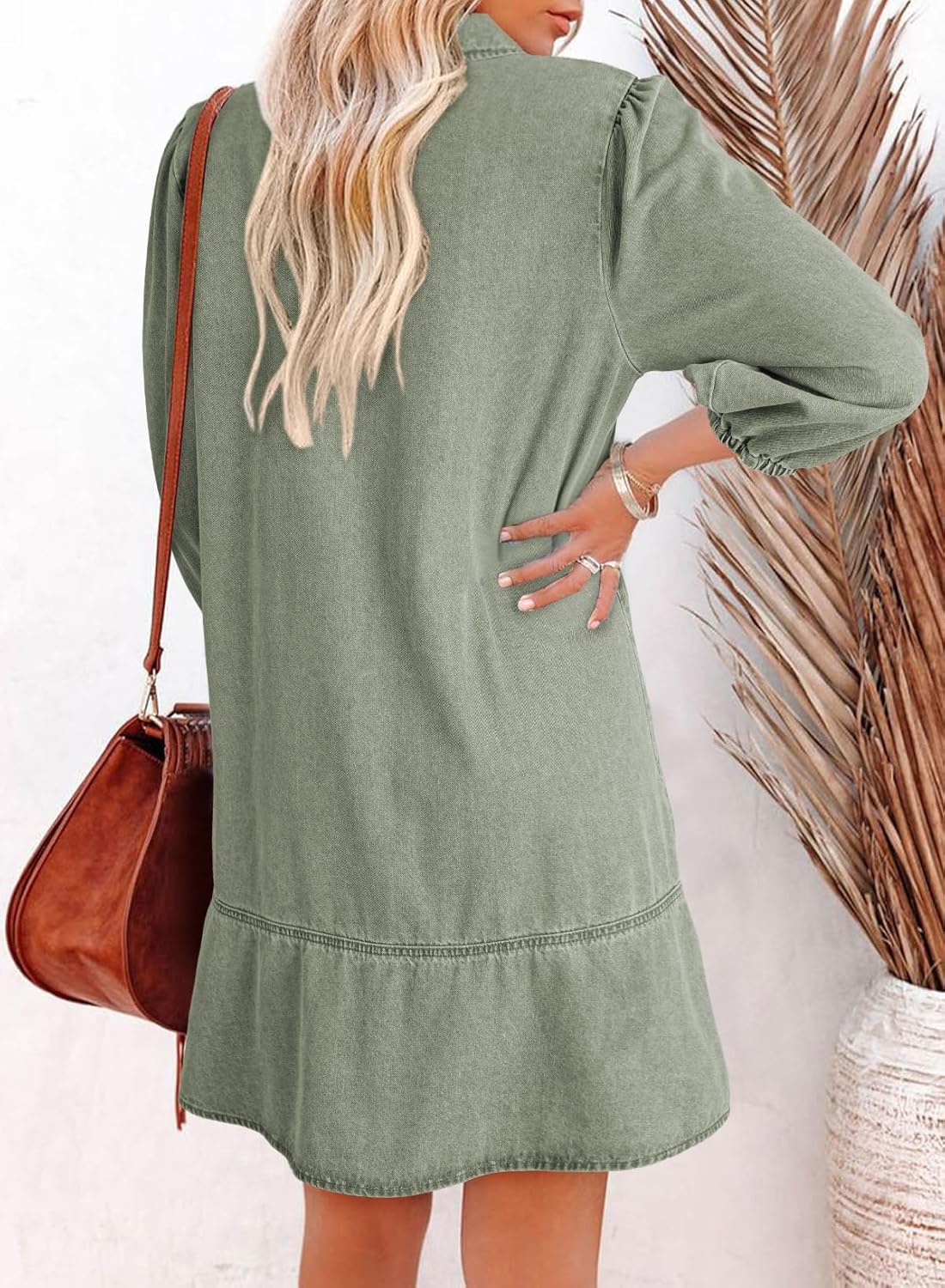 Dokotoo Denim Dress for Women Fashion Fall Casual Babydoll 2025 V Neck 3/4 Puff Sleeve Jean Dresses