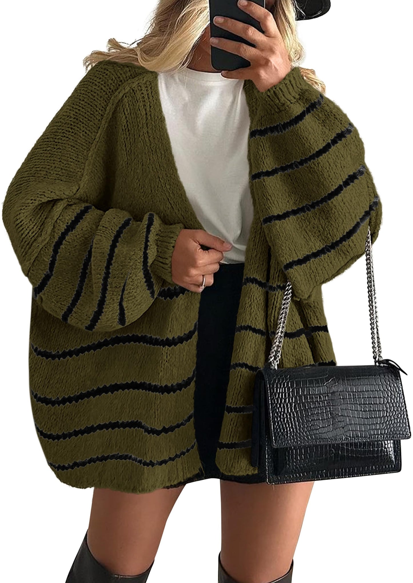 PRETTYGARDEN Womens Oversized Cardigan Sweaters 2025 Fall Long Lantern Sleeve Knit Open Front Lightweight Sweater