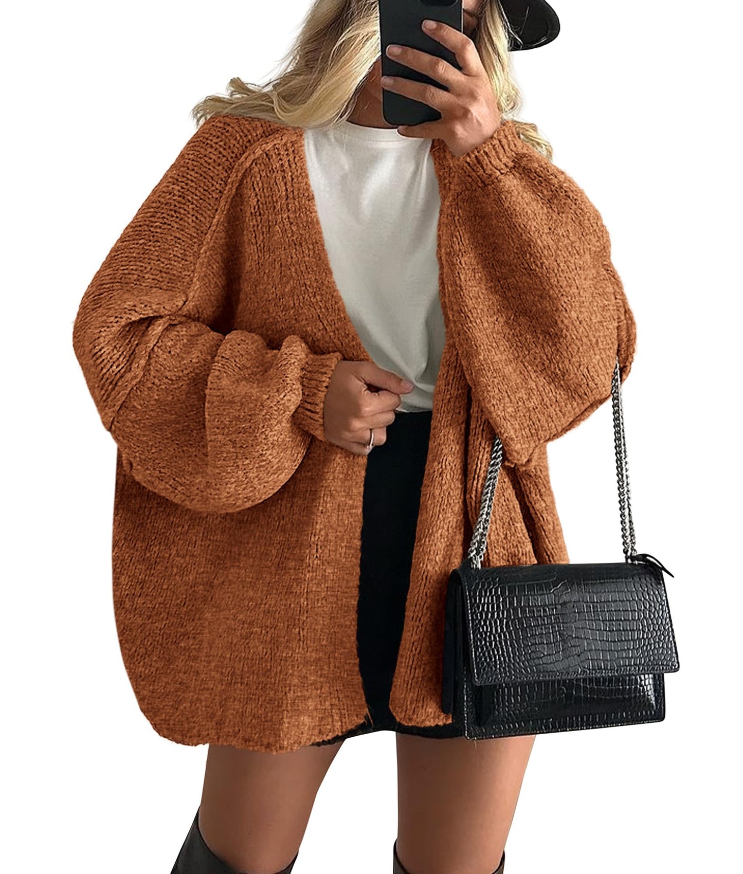 PRETTYGARDEN Womens Oversized Cardigan Sweaters 2025 Fall Long Lantern Sleeve Knit Open Front Lightweight Sweater
