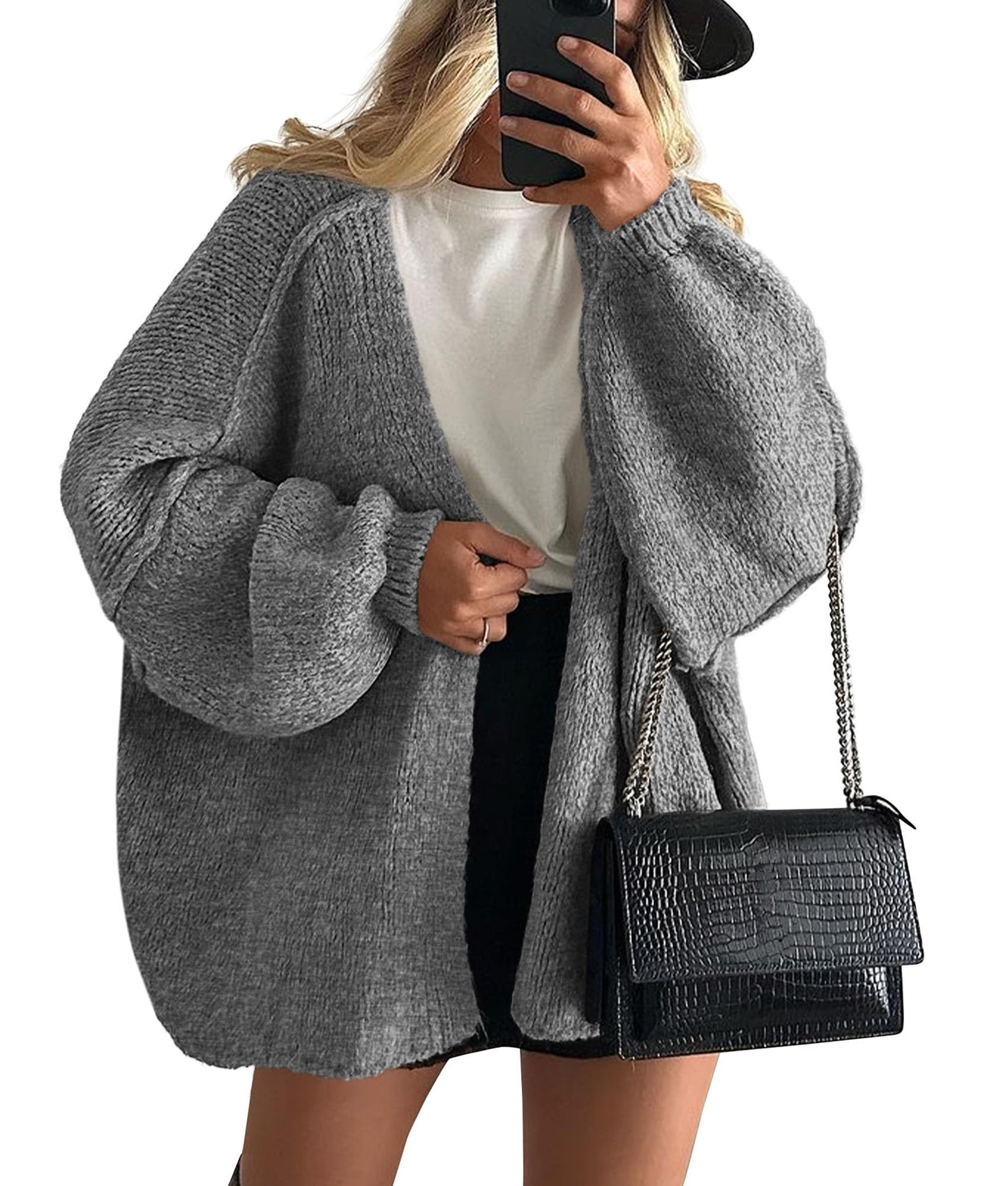 PRETTYGARDEN Womens Oversized Cardigan Sweaters 2025 Fall Long Lantern Sleeve Knit Open Front Lightweight Sweater