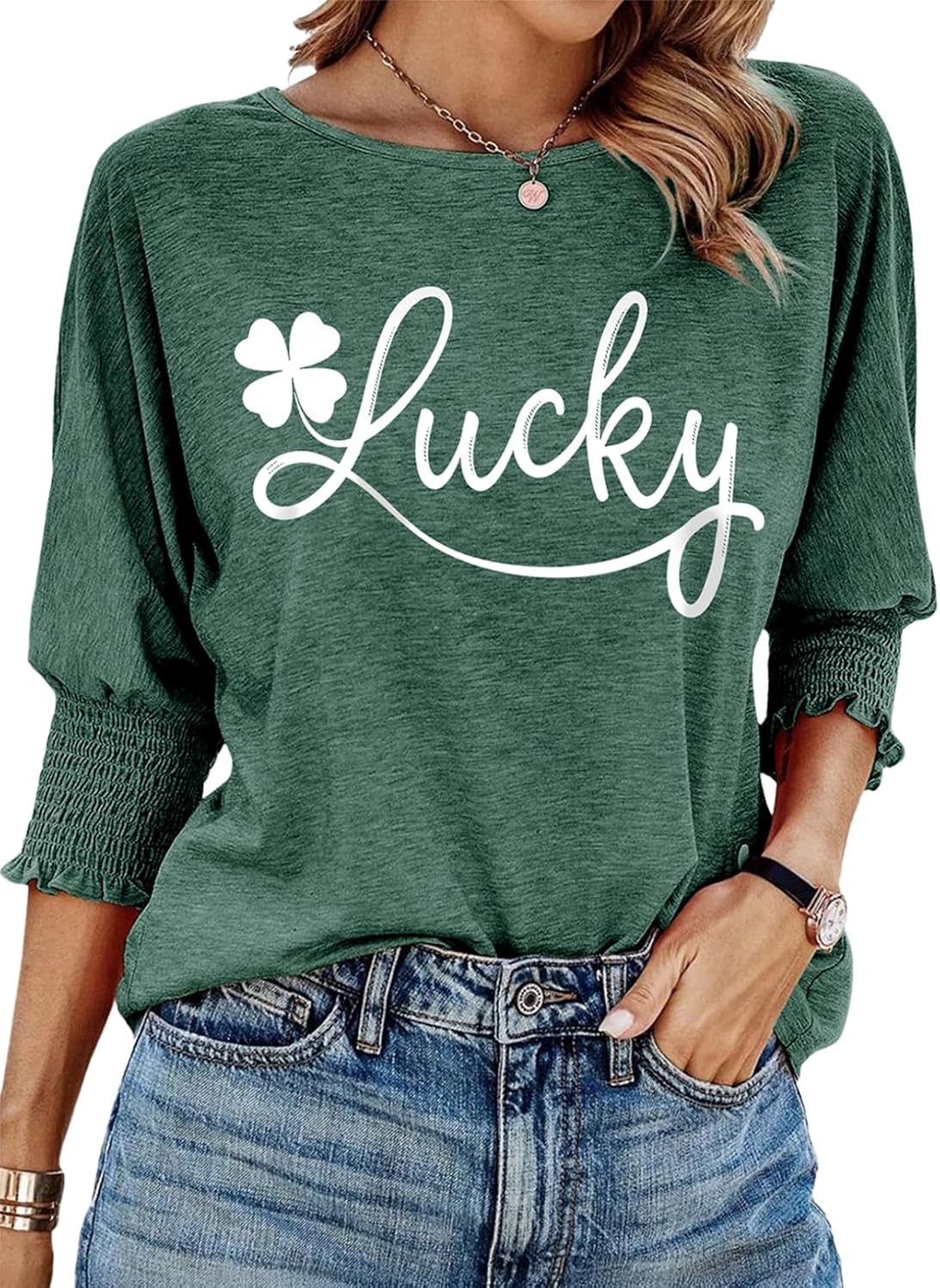 Dokotoo Women's 2025 Fashion Tops 3/4 Sleeve T-Shirts Cute Crewneck Basic Business Tees Blouses