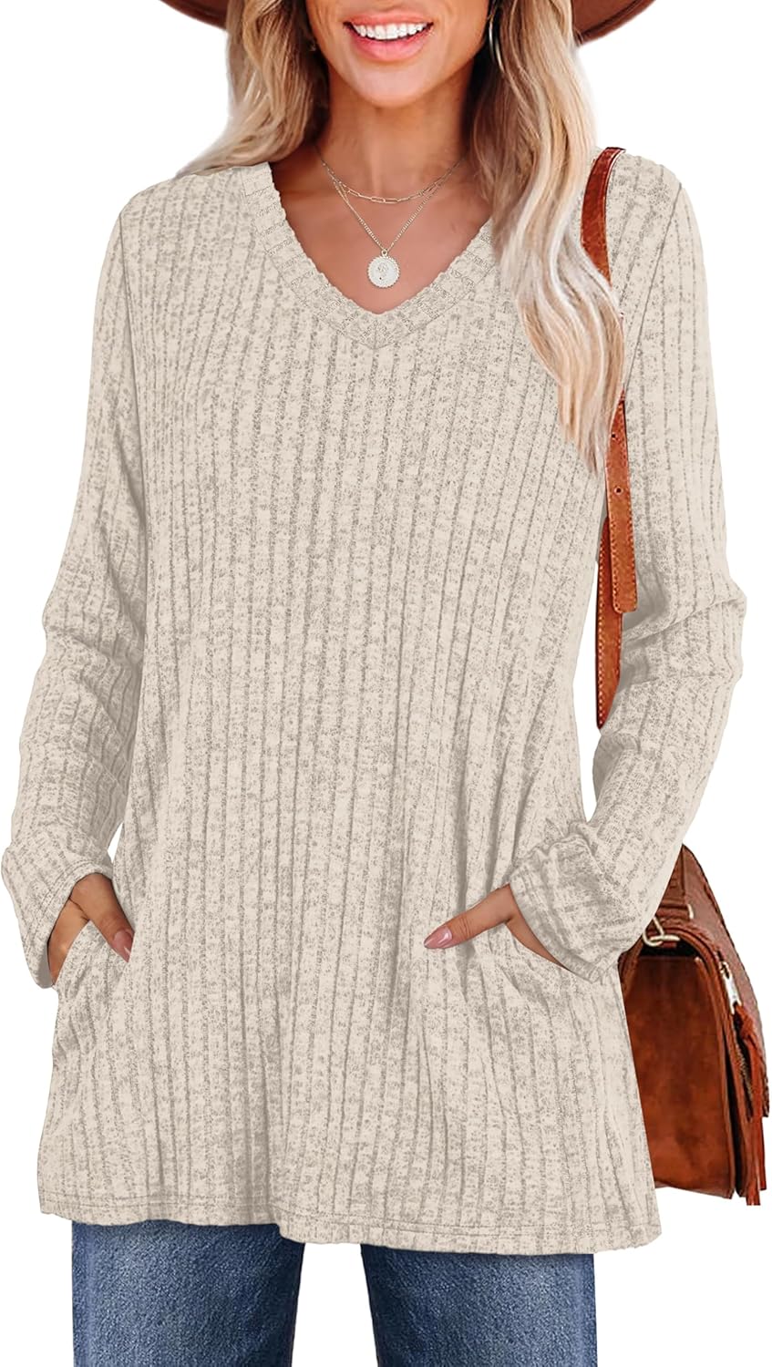 WIHOLL Womens Tops Fall Fahion 2025 Long Sleeve Shirts Casual Lightweight Tunic Sweaters Fashion Winter Clothing