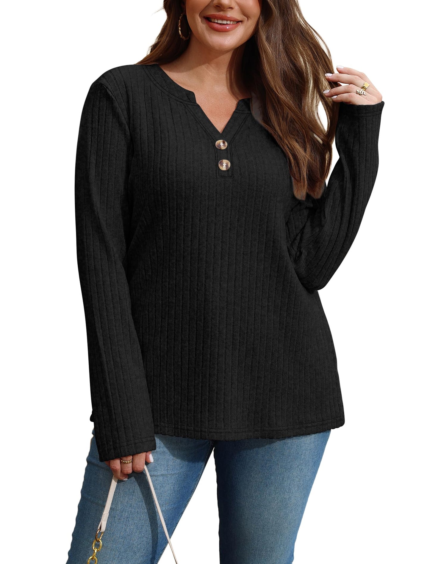 SAMPEEL Womens Sweaters Lightweight Long Sleeve Shirts V Neck Tops with Button Fall Outfits 2025