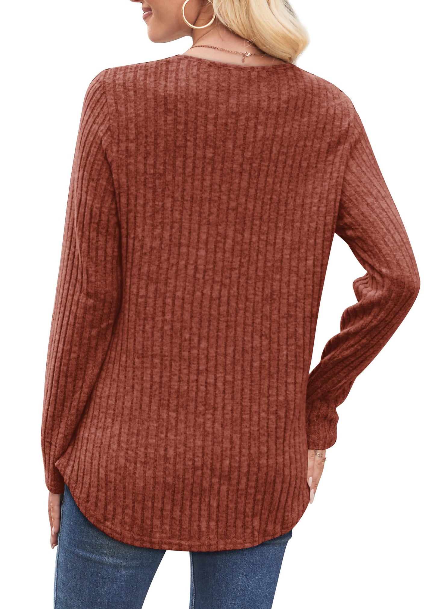 WIHOLL Sweaters for Women 2025 Long Sleeve Tops Fall Clothes Fashion Clothing V Neck Button Down Winter Thermal Shirts