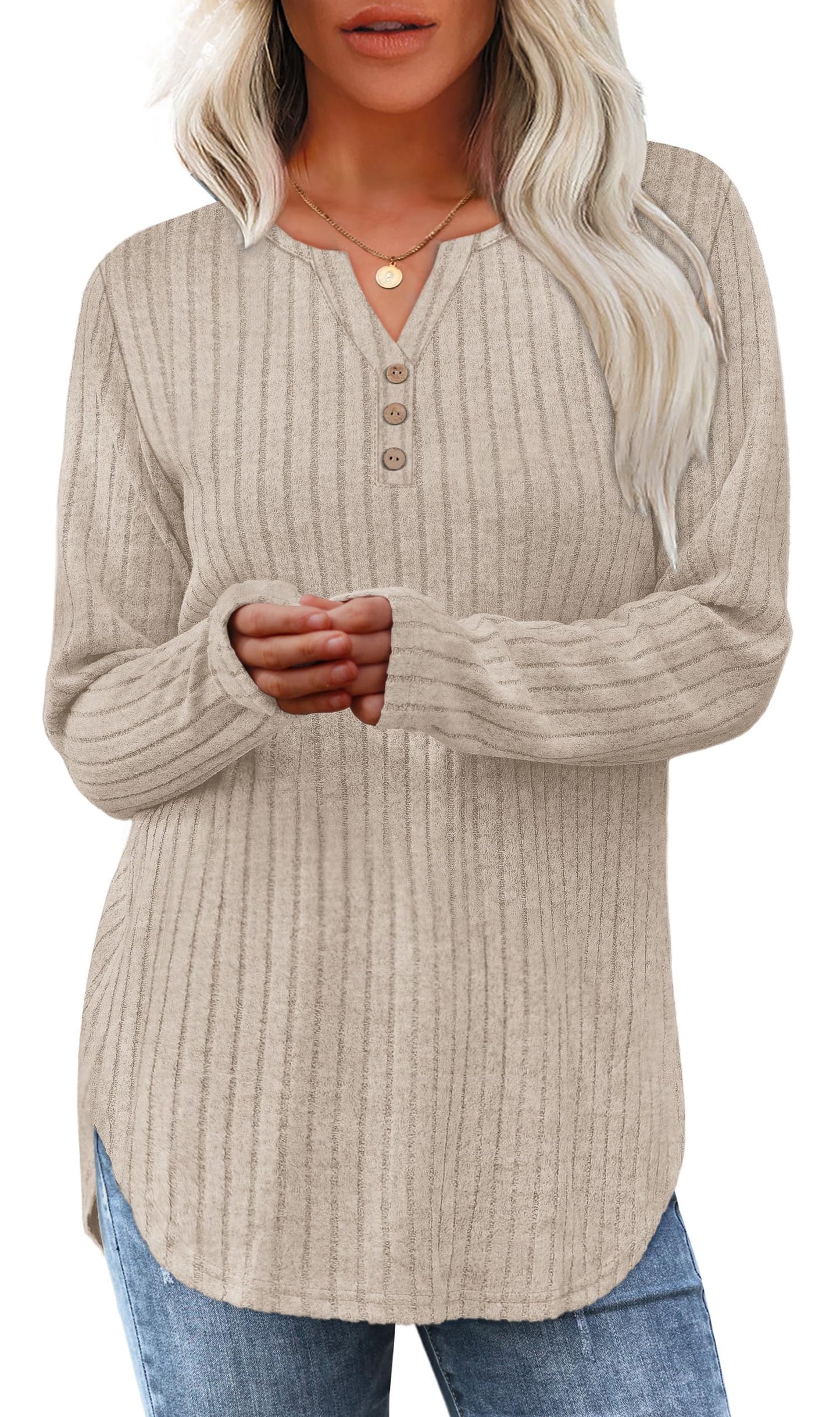WIHOLL Sweaters for Women 2025 Long Sleeve Tops Fall Clothes Fashion Clothing V Neck Button Down Winter Thermal Shirts
