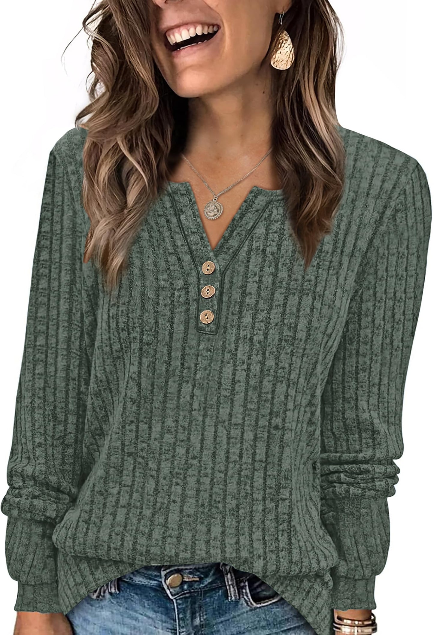 WIHOLL Sweaters for Women 2025 Long Sleeve Tops Fall Clothes Fashion Clothing V Neck Button Down Winter Thermal Shirts