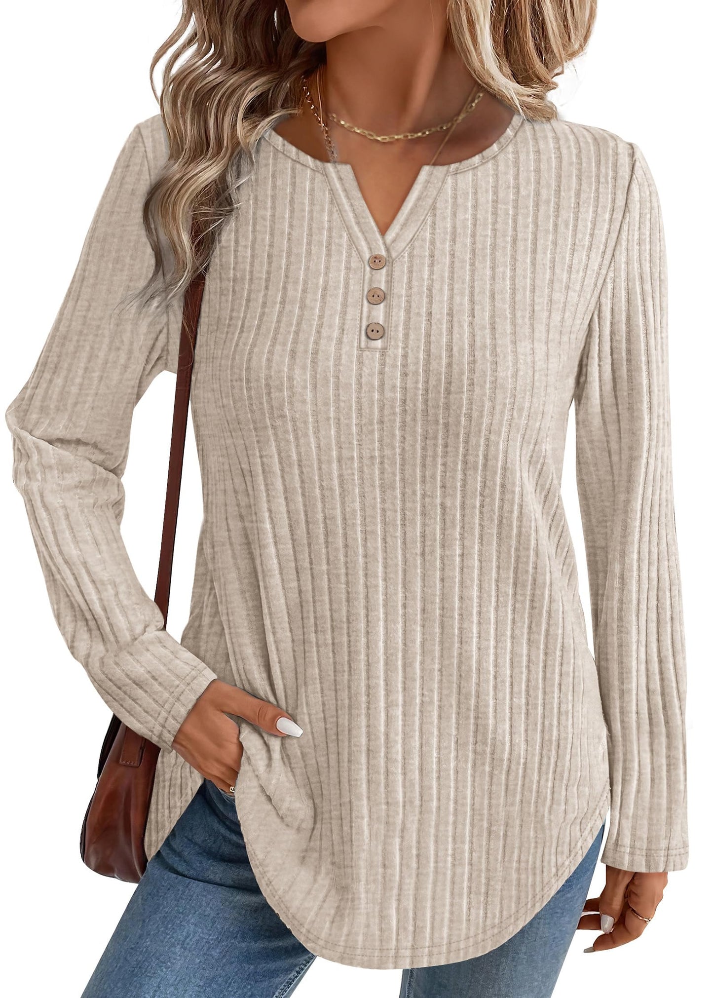 WIHOLL Sweaters for Women 2025 Long Sleeve Tops Fall Clothes Fashion Clothing V Neck Button Down Winter Thermal Shirts