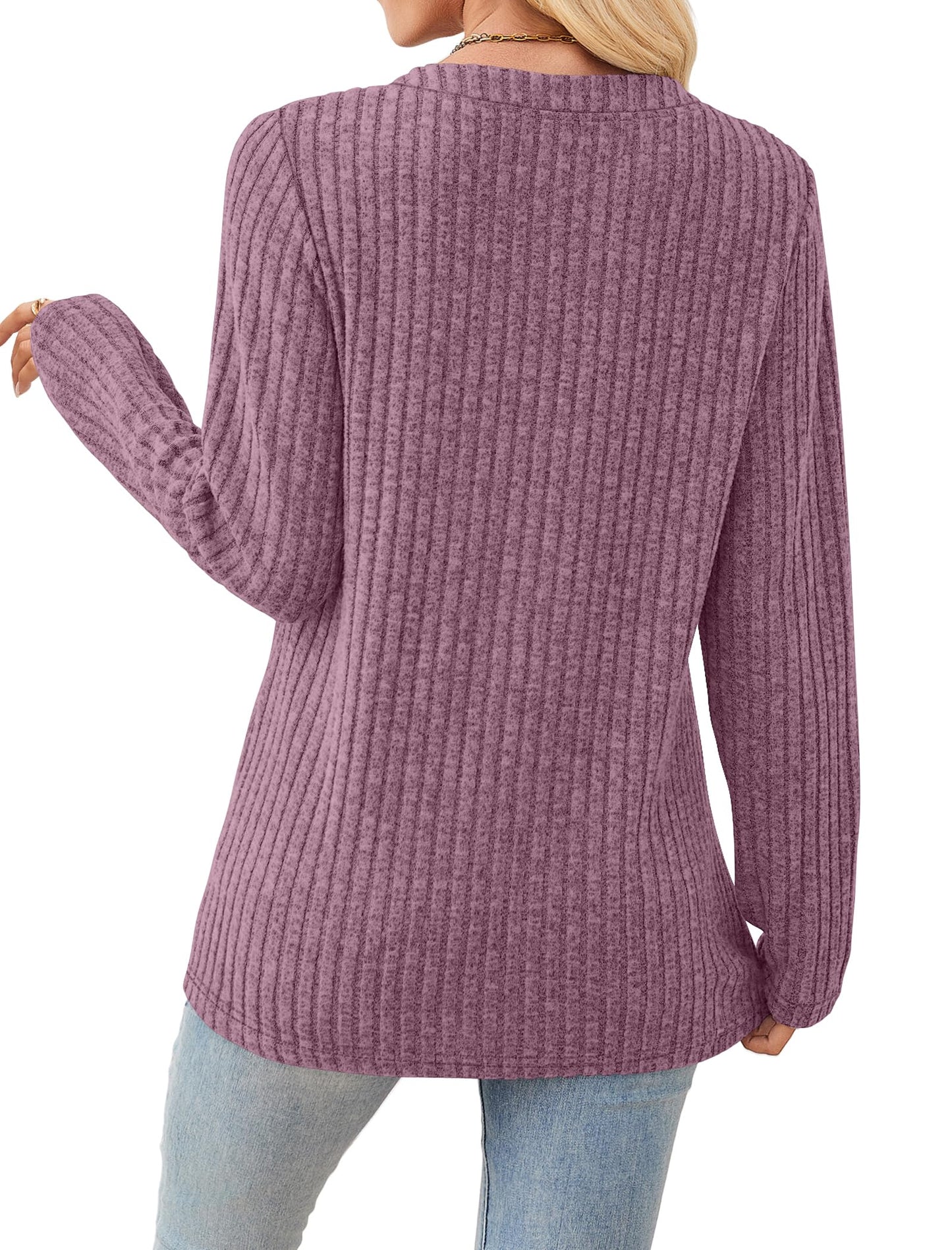 SAMPEEL Womens Sweaters Lightweight Long Sleeve Shirts V Neck Tops with Button Fall Outfits 2025