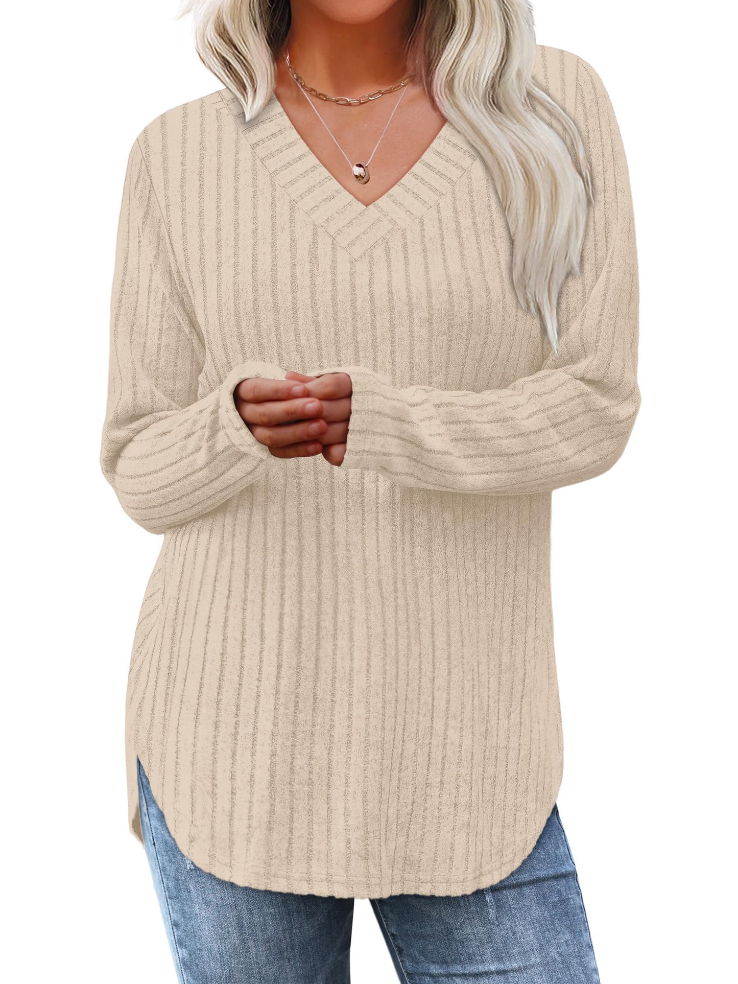 WIHOLL Long Sleeve Shirts for Women V Neck Tops Tunic Fall Winter Sweaters 2025 Clothes