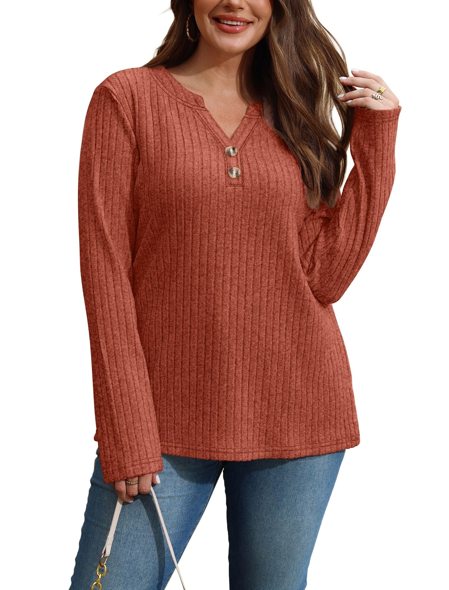 SAMPEEL Womens Sweaters Lightweight Long Sleeve Shirts V Neck Tops with Button Fall Outfits 2025