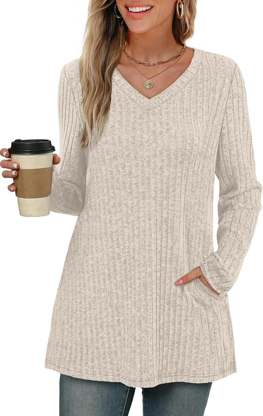 WIHOLL Womens Tops Fall Fahion 2025 Long Sleeve Shirts Casual Lightweight Tunic Sweaters Fashion Winter Clothing