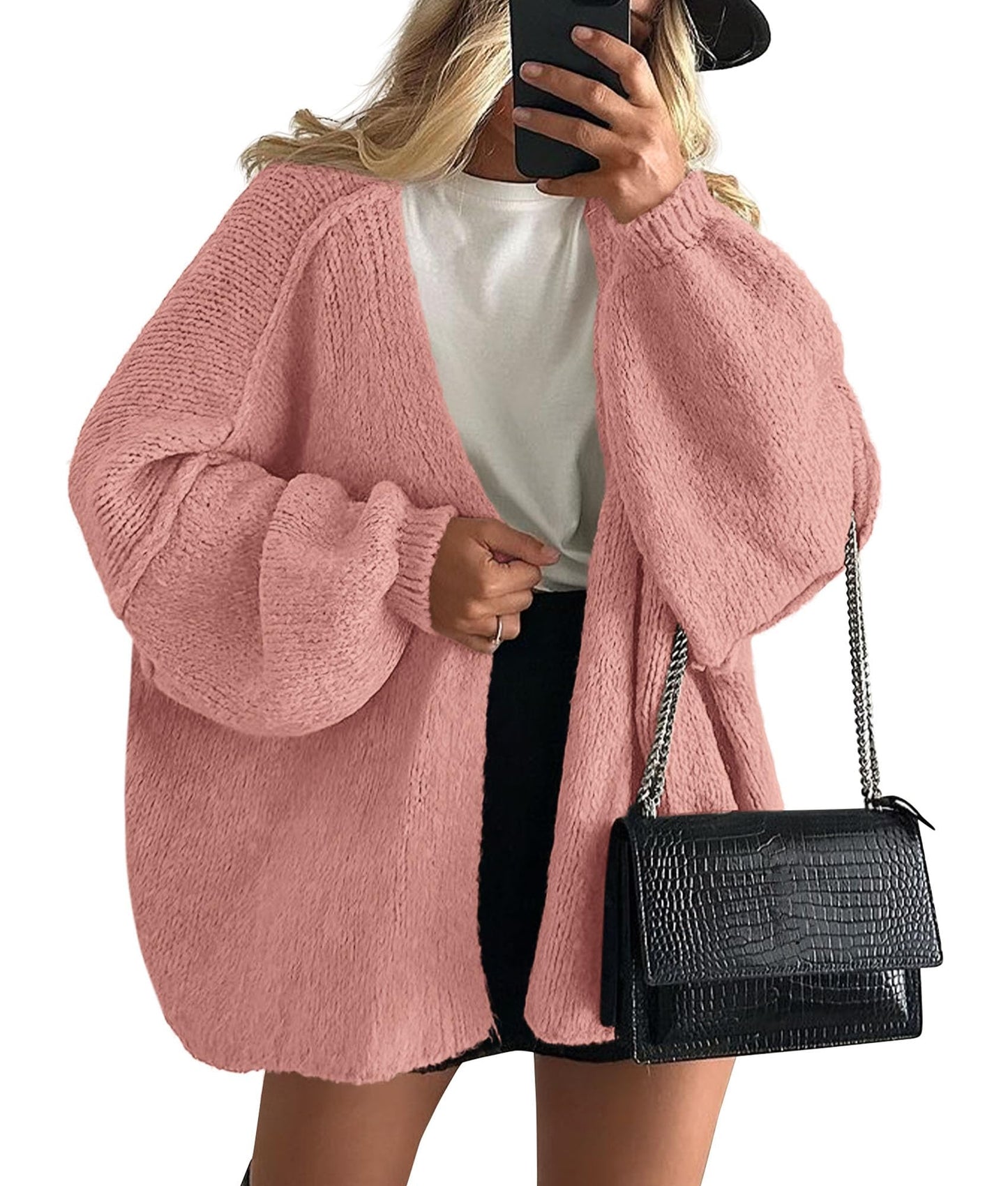 PRETTYGARDEN Womens Oversized Cardigan Sweaters 2025 Fall Long Lantern Sleeve Knit Open Front Lightweight Sweater
