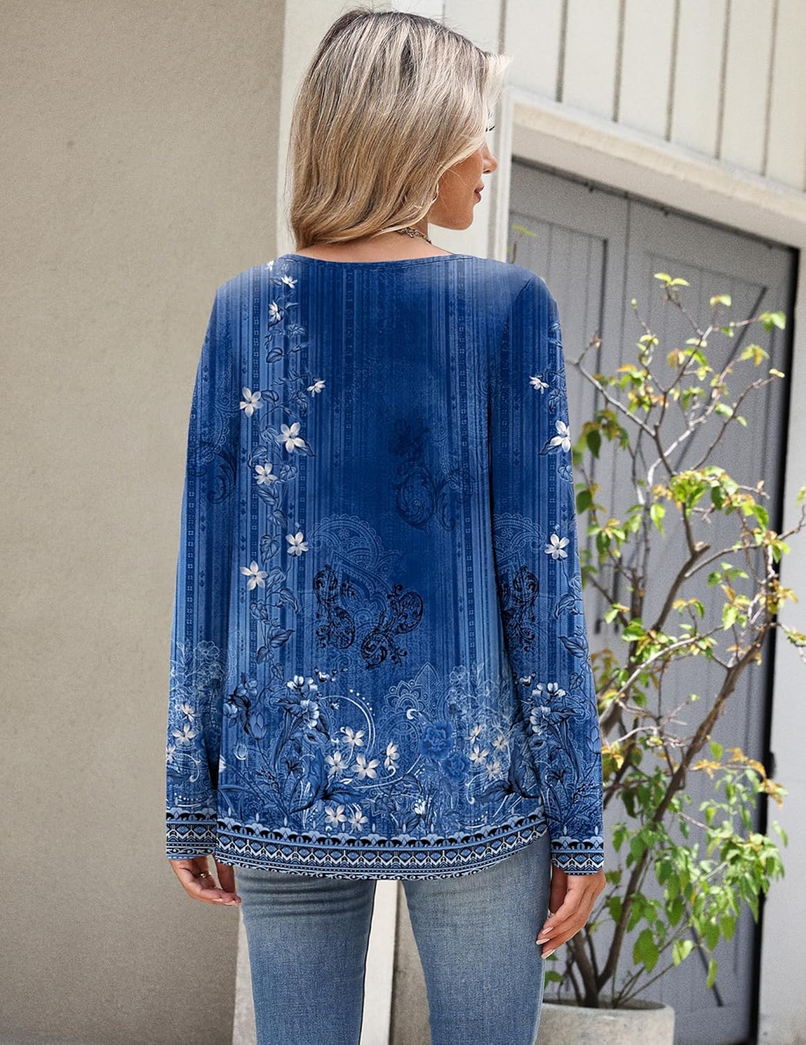 Zeagoo Boho Tops for Women Long Sleeve V Neck Fall Shirt Casual Dressy Blouse Tunic Business Work Clothes School Outfits