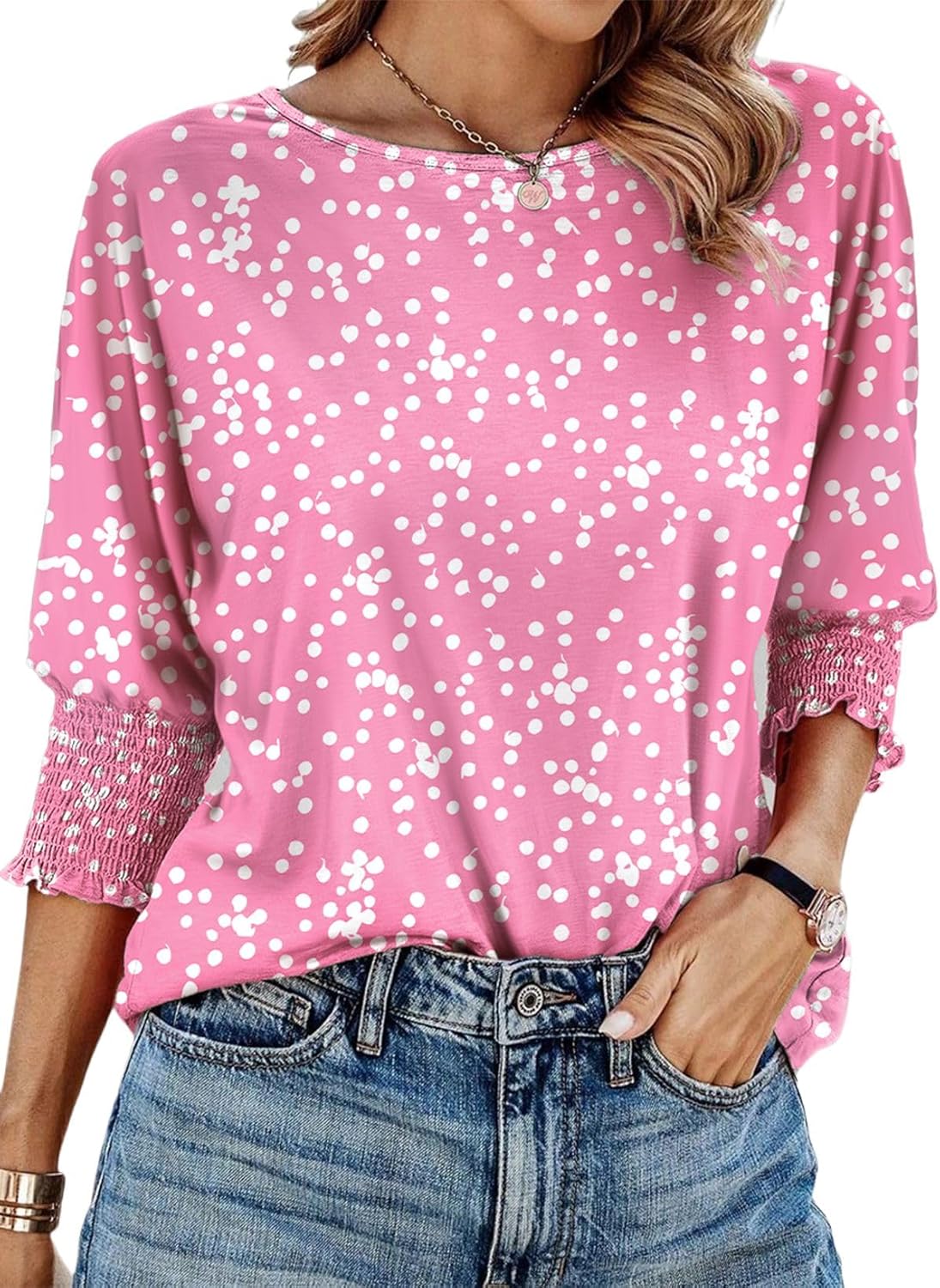 Dokotoo Women's 2025 Fashion Tops 3/4 Sleeve T-Shirts Cute Crewneck Basic Business Tees Blouses
