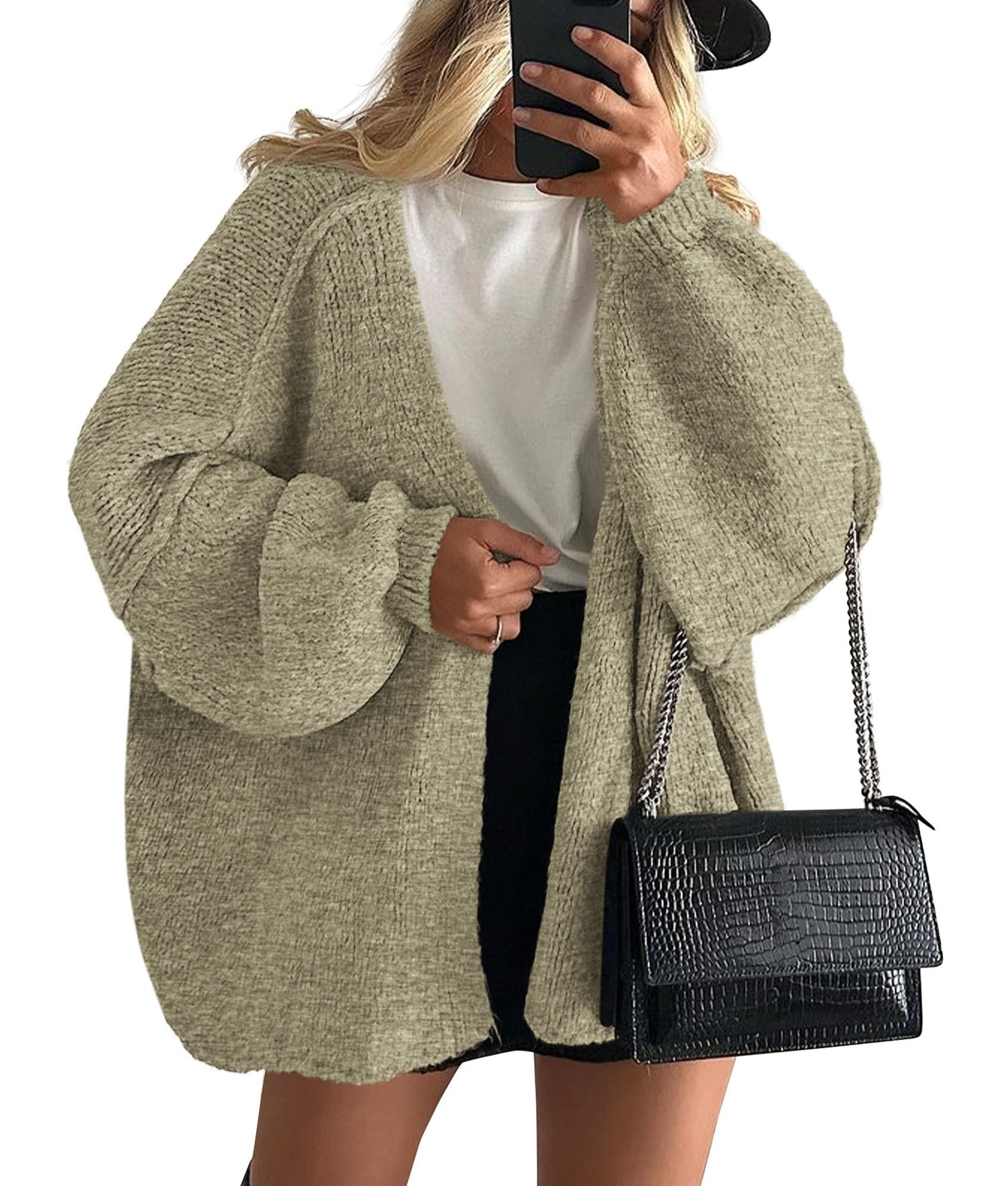 PRETTYGARDEN Womens Oversized Cardigan Sweaters 2025 Fall Long Lantern Sleeve Knit Open Front Lightweight Sweater