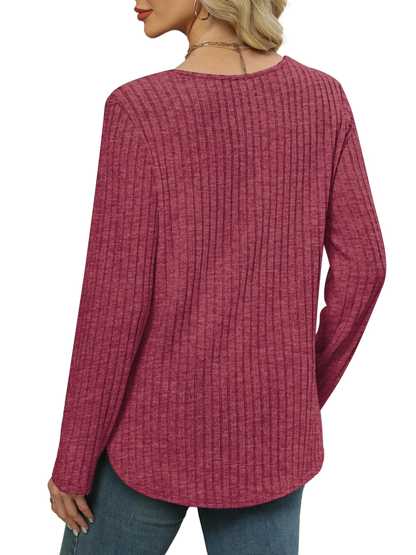 WIHOLL Long Sleeve Shirts for Women V Neck Tops Tunic Fall Winter Sweaters 2025 Clothes