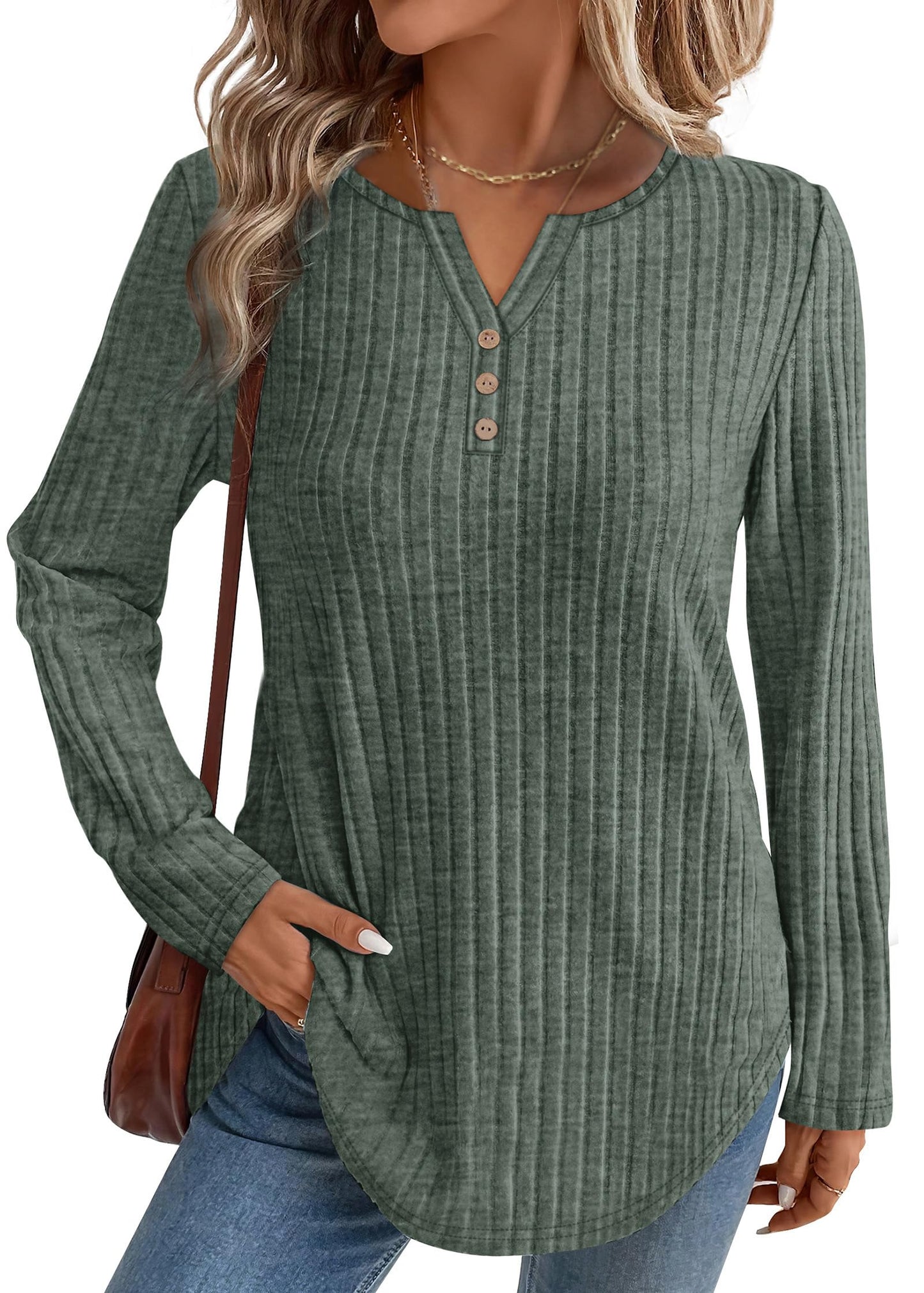 WIHOLL Sweaters for Women 2025 Long Sleeve Tops Fall Clothes Fashion Clothing V Neck Button Down Winter Thermal Shirts