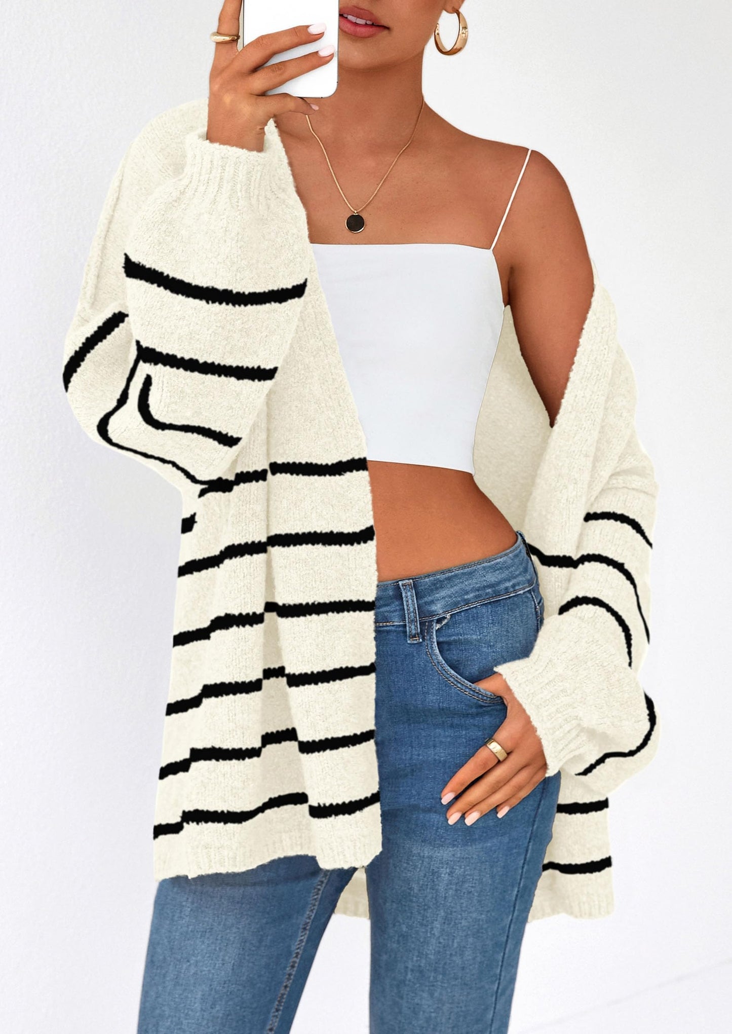 PRETTYGARDEN Womens Oversized Cardigan Sweaters 2025 Fall Long Lantern Sleeve Knit Open Front Lightweight Sweater