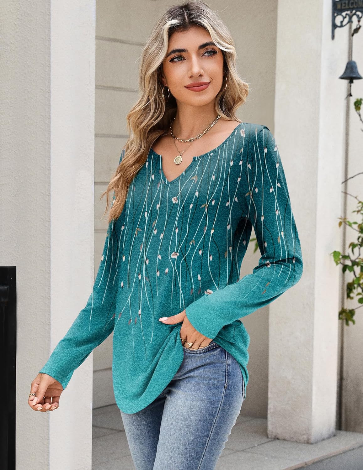 Zeagoo Boho Tops for Women Long Sleeve V Neck Fall Shirt Casual Dressy Blouse Tunic Business Work Clothes School Outfits