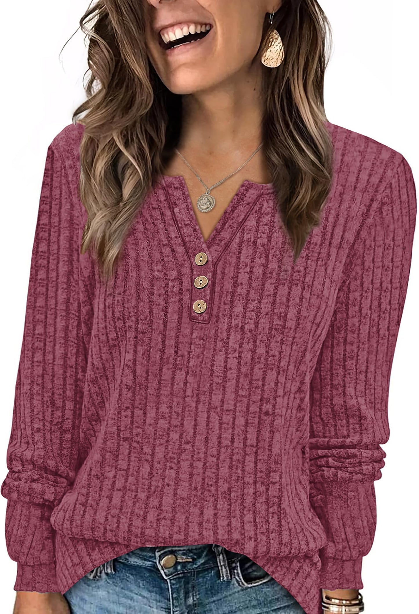 WIHOLL Sweaters for Women 2025 Long Sleeve Tops Fall Clothes Fashion Clothing V Neck Button Down Winter Thermal Shirts