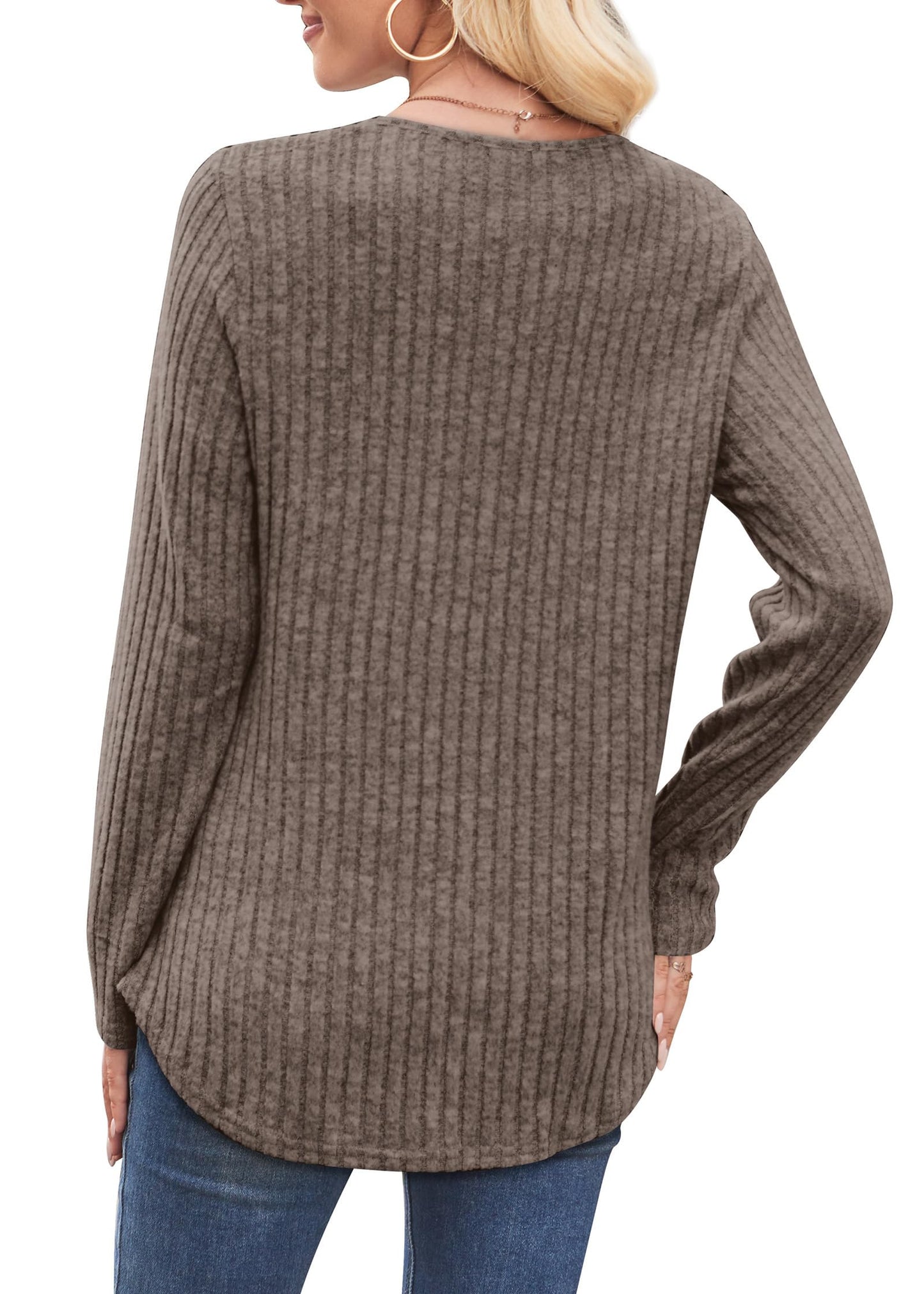 WIHOLL Sweaters for Women 2025 Long Sleeve Tops Fall Clothes Fashion Clothing V Neck Button Down Winter Thermal Shirts