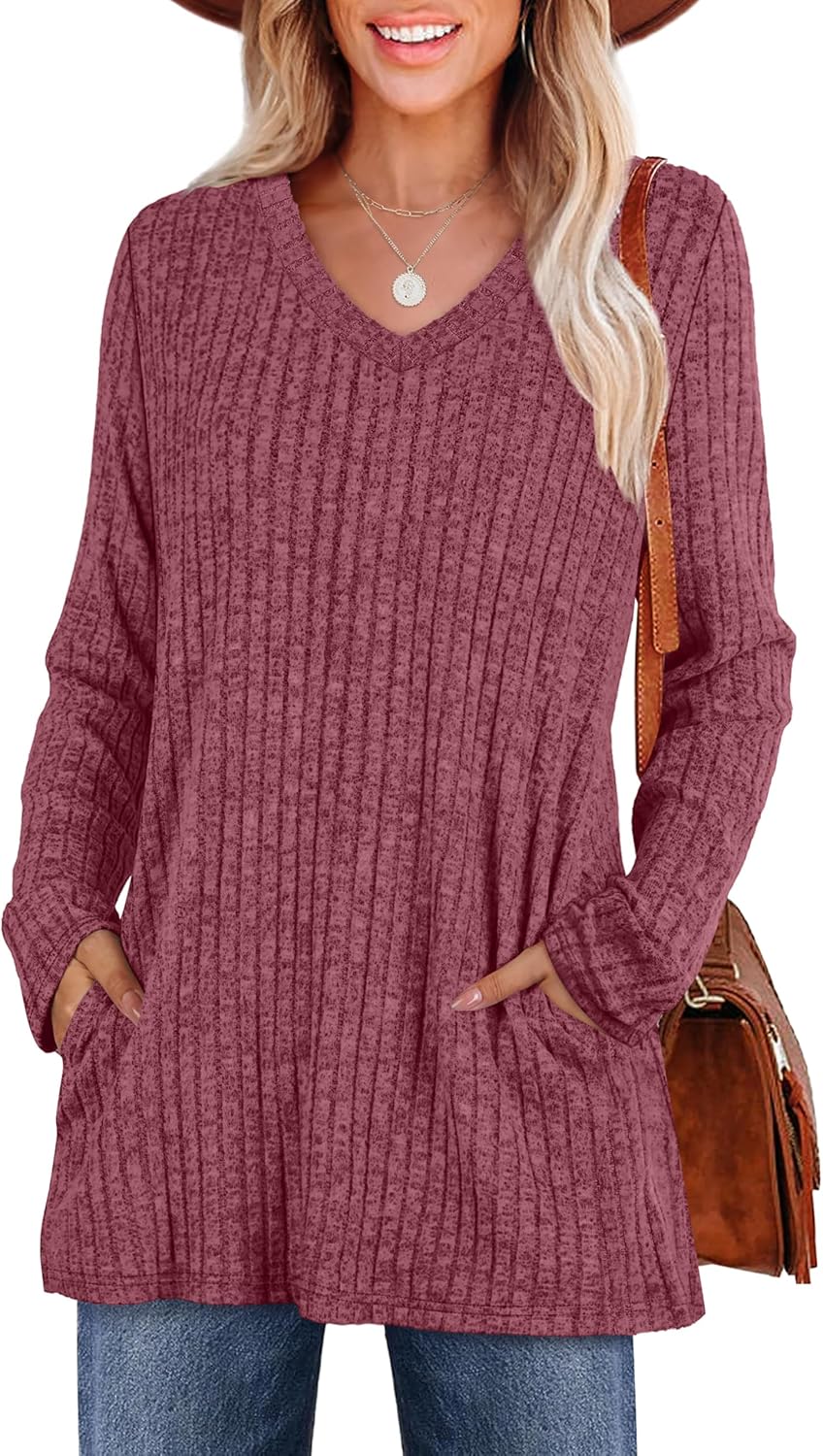 WIHOLL Womens Tops Fall Fahion 2025 Long Sleeve Shirts Casual Lightweight Tunic Sweaters Fashion Winter Clothing