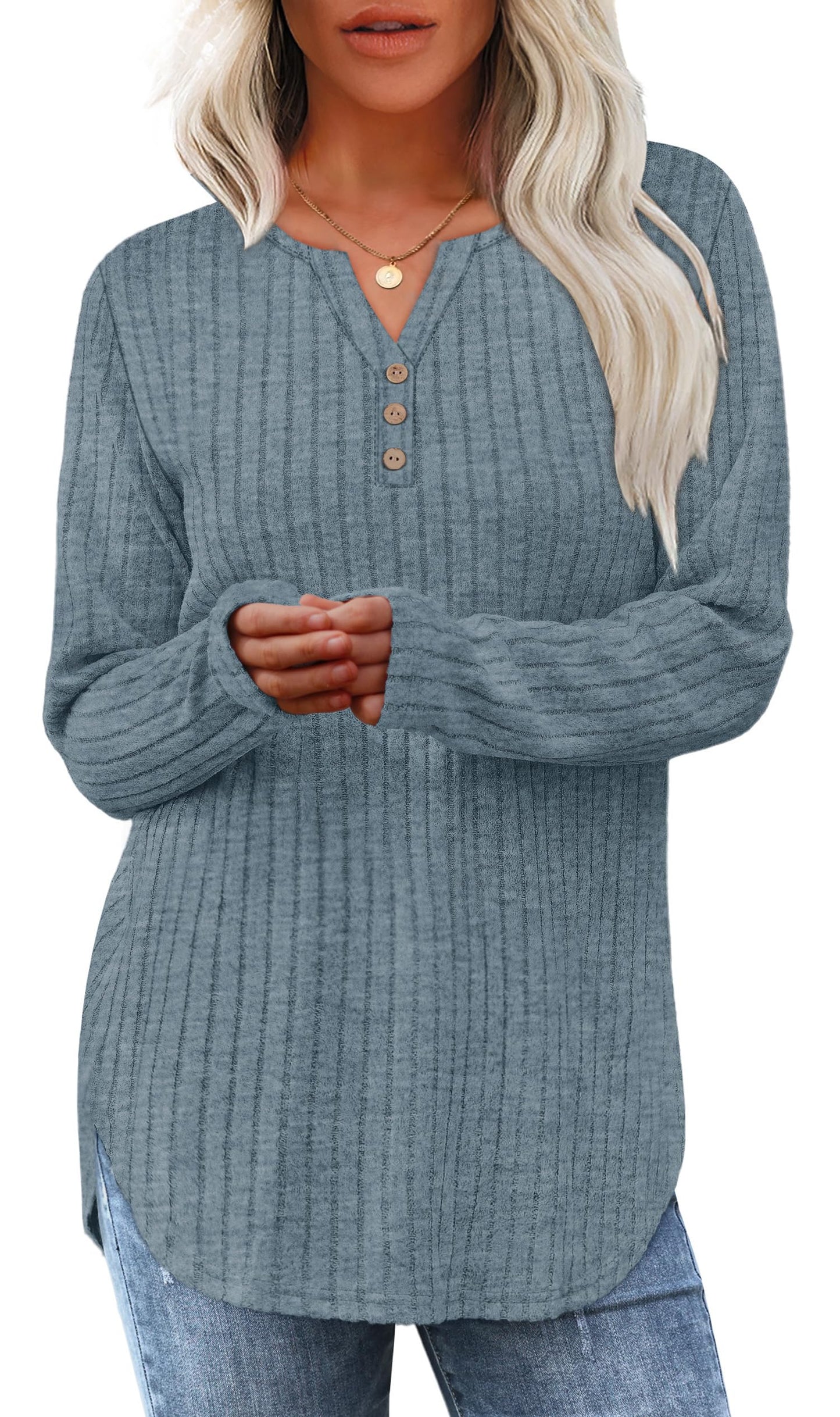 WIHOLL Sweaters for Women 2025 Long Sleeve Tops Fall Clothes Fashion Clothing V Neck Button Down Winter Thermal Shirts