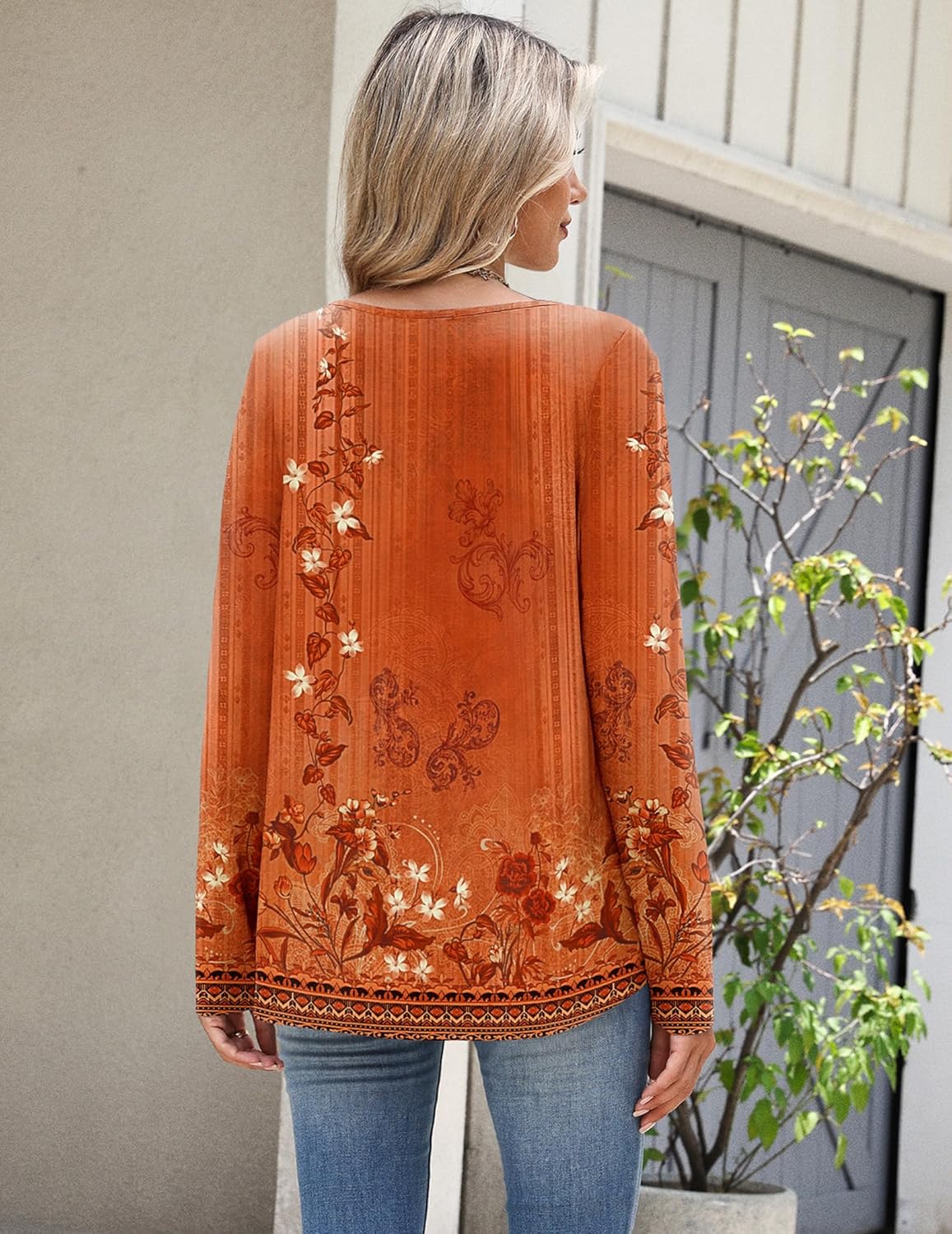 Zeagoo Boho Tops for Women Long Sleeve V Neck Fall Shirt Casual Dressy Blouse Tunic Business Work Clothes School Outfits