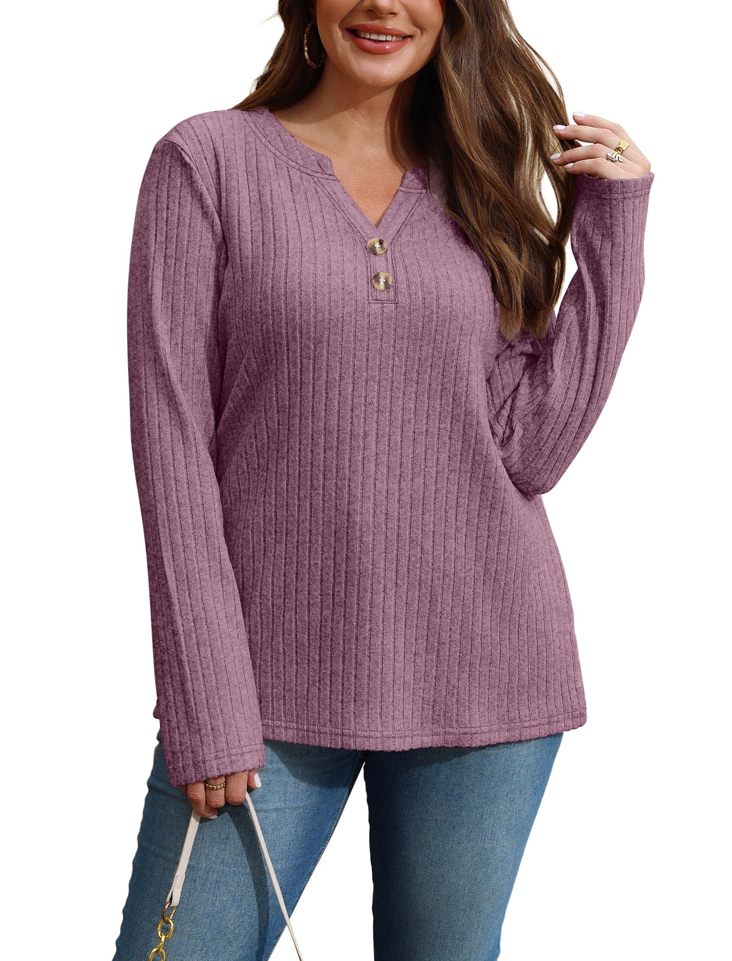 SAMPEEL Womens Sweaters Lightweight Long Sleeve Shirts V Neck Tops with Button Fall Outfits 2025