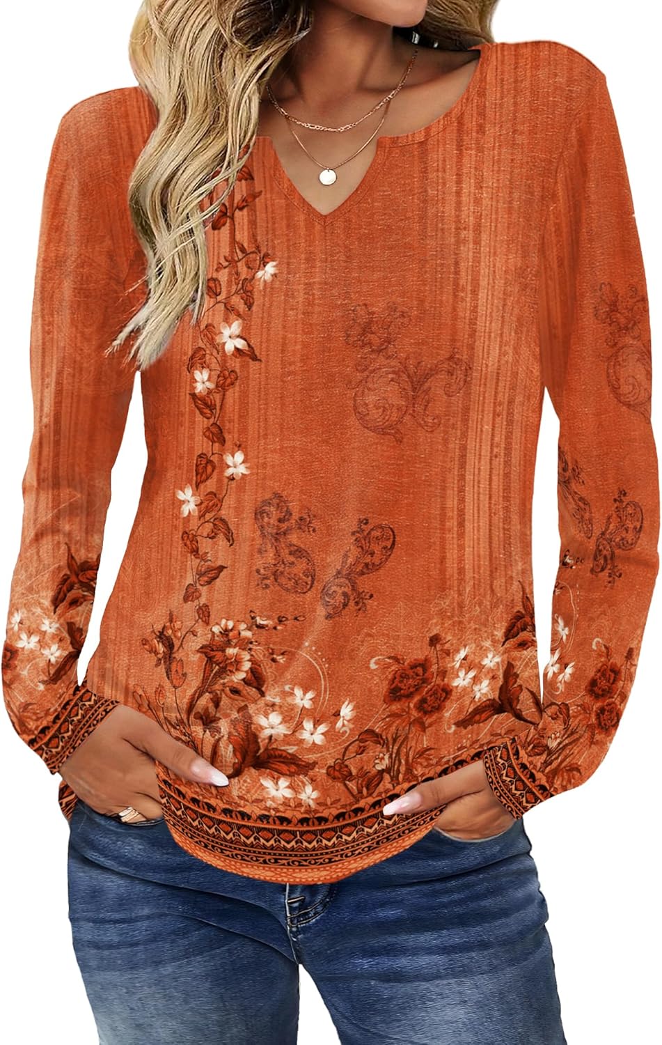 Zeagoo Boho Tops for Women Long Sleeve V Neck Fall Shirt Casual Dressy Blouse Tunic Business Work Clothes School Outfits