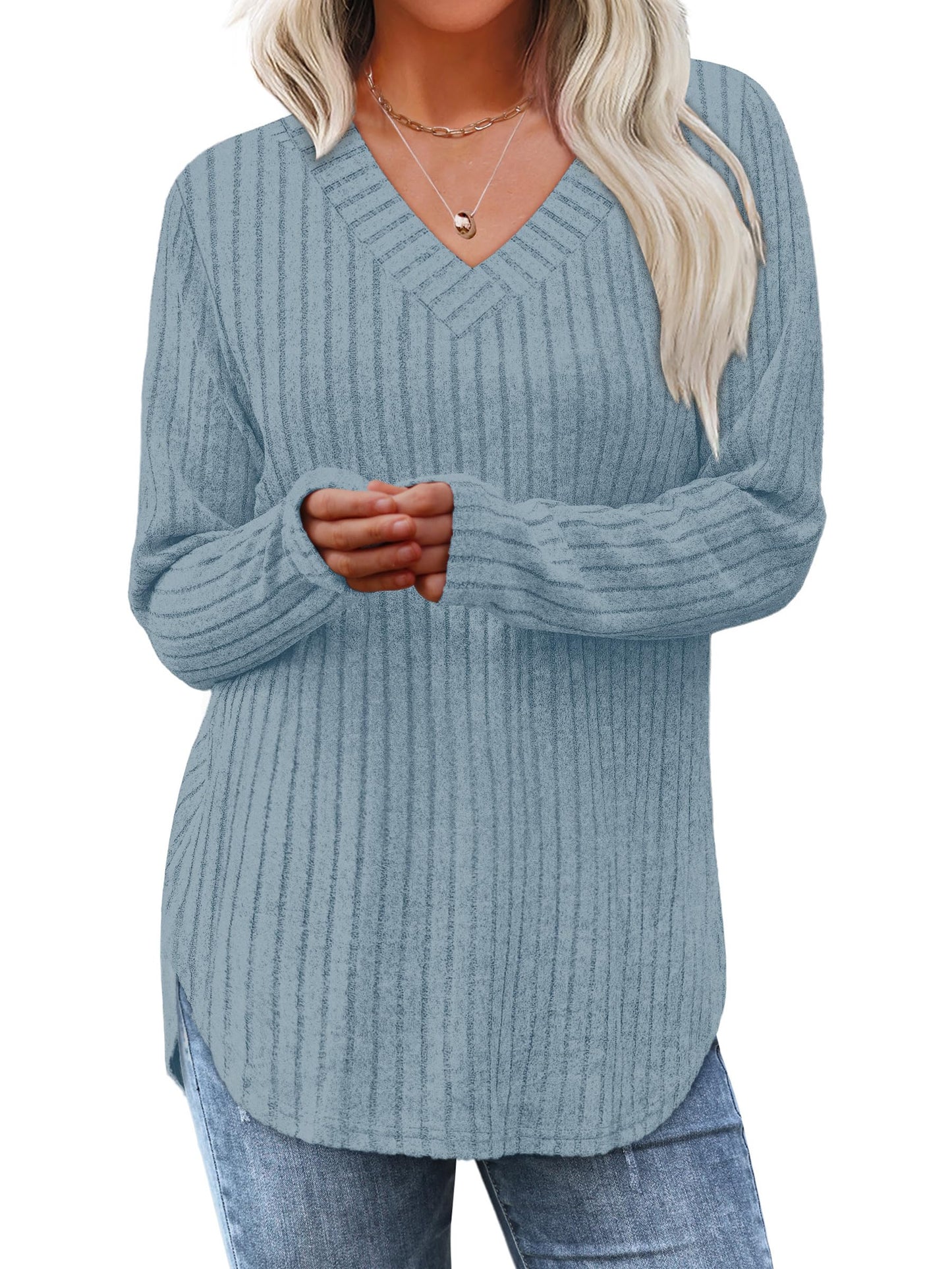 WIHOLL Long Sleeve Shirts for Women V Neck Tops Tunic Fall Winter Sweaters 2025 Clothes