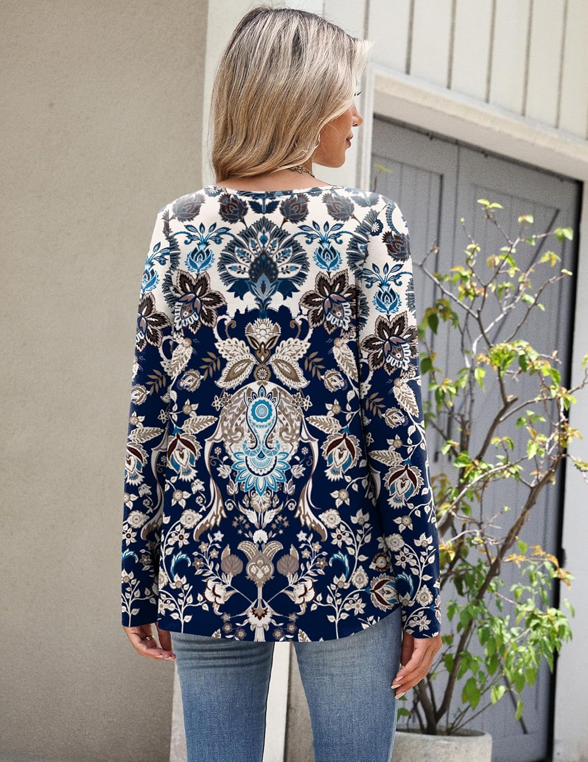 Zeagoo Boho Tops for Women Long Sleeve V Neck Fall Shirt Casual Dressy Blouse Tunic Business Work Clothes School Outfits