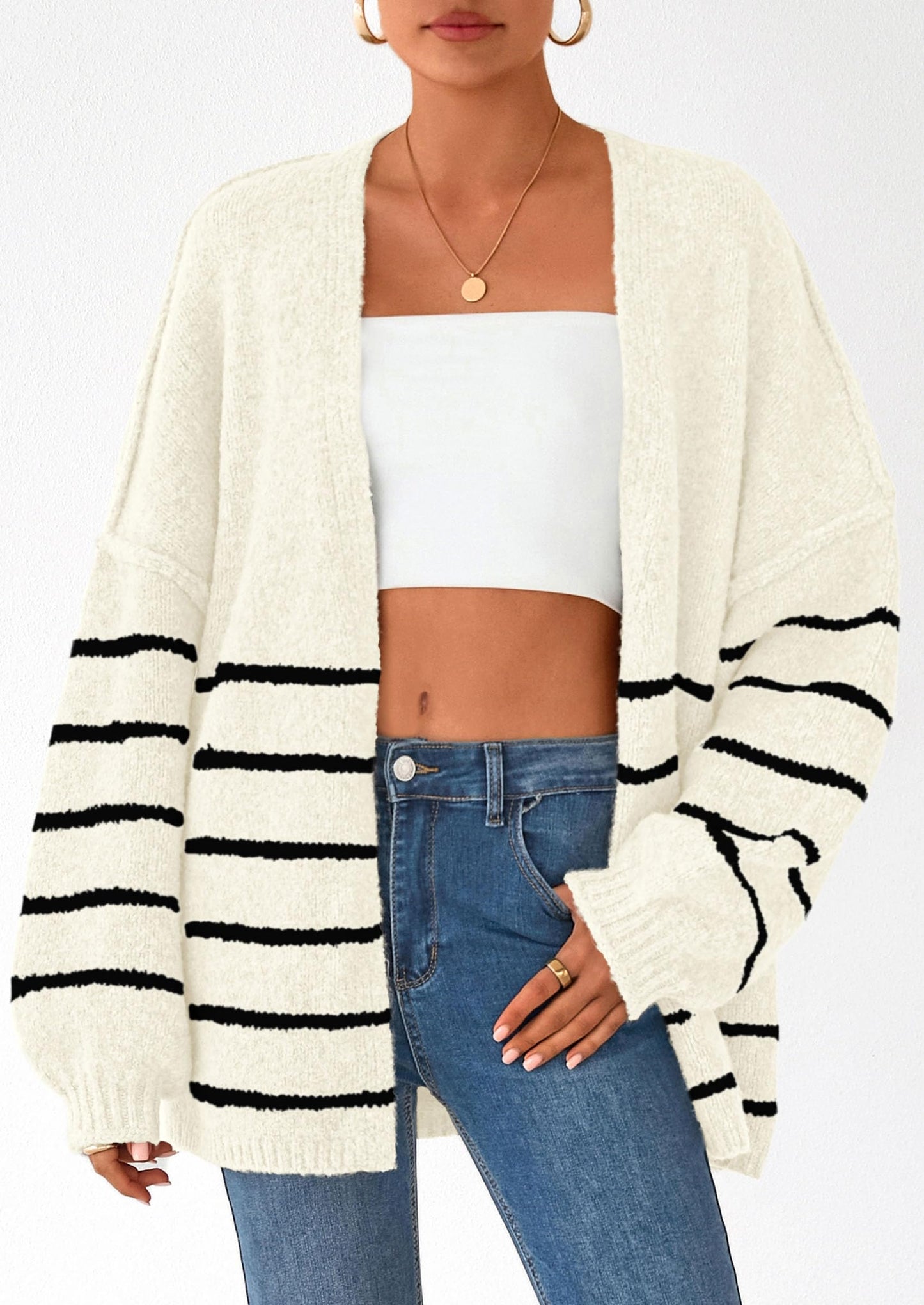 PRETTYGARDEN Womens Oversized Cardigan Sweaters 2025 Fall Long Lantern Sleeve Knit Open Front Lightweight Sweater