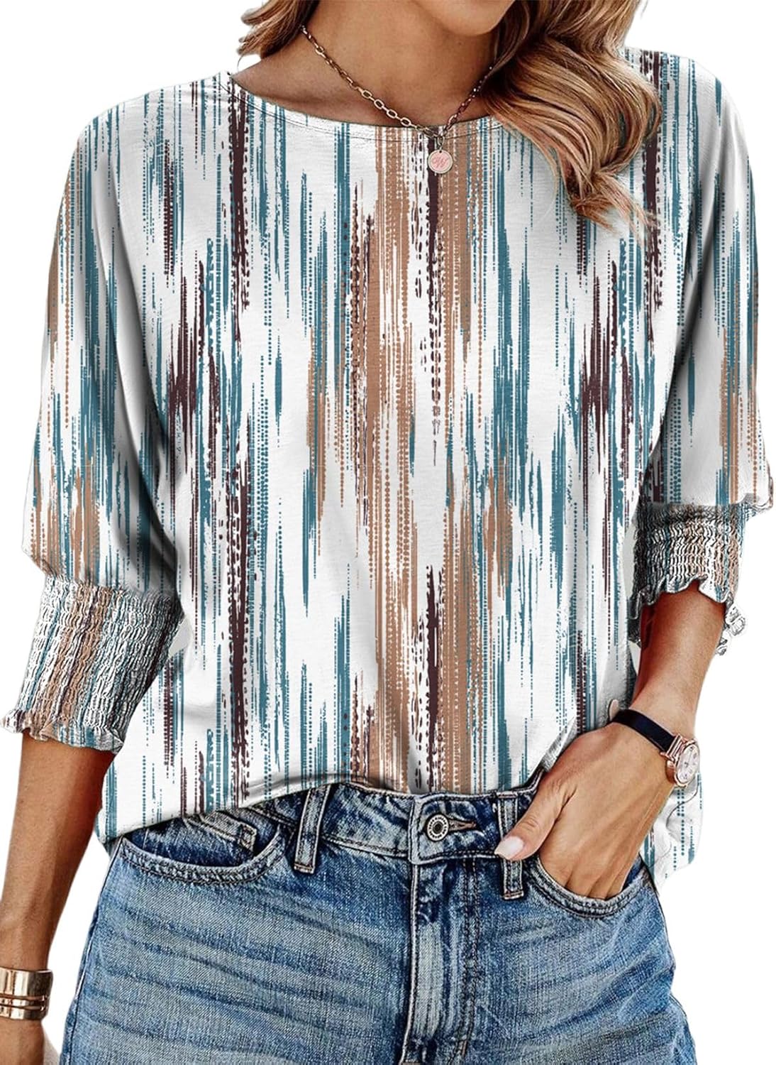 Dokotoo Women's 2025 Fashion Tops 3/4 Sleeve T-Shirts Cute Crewneck Basic Business Tees Blouses