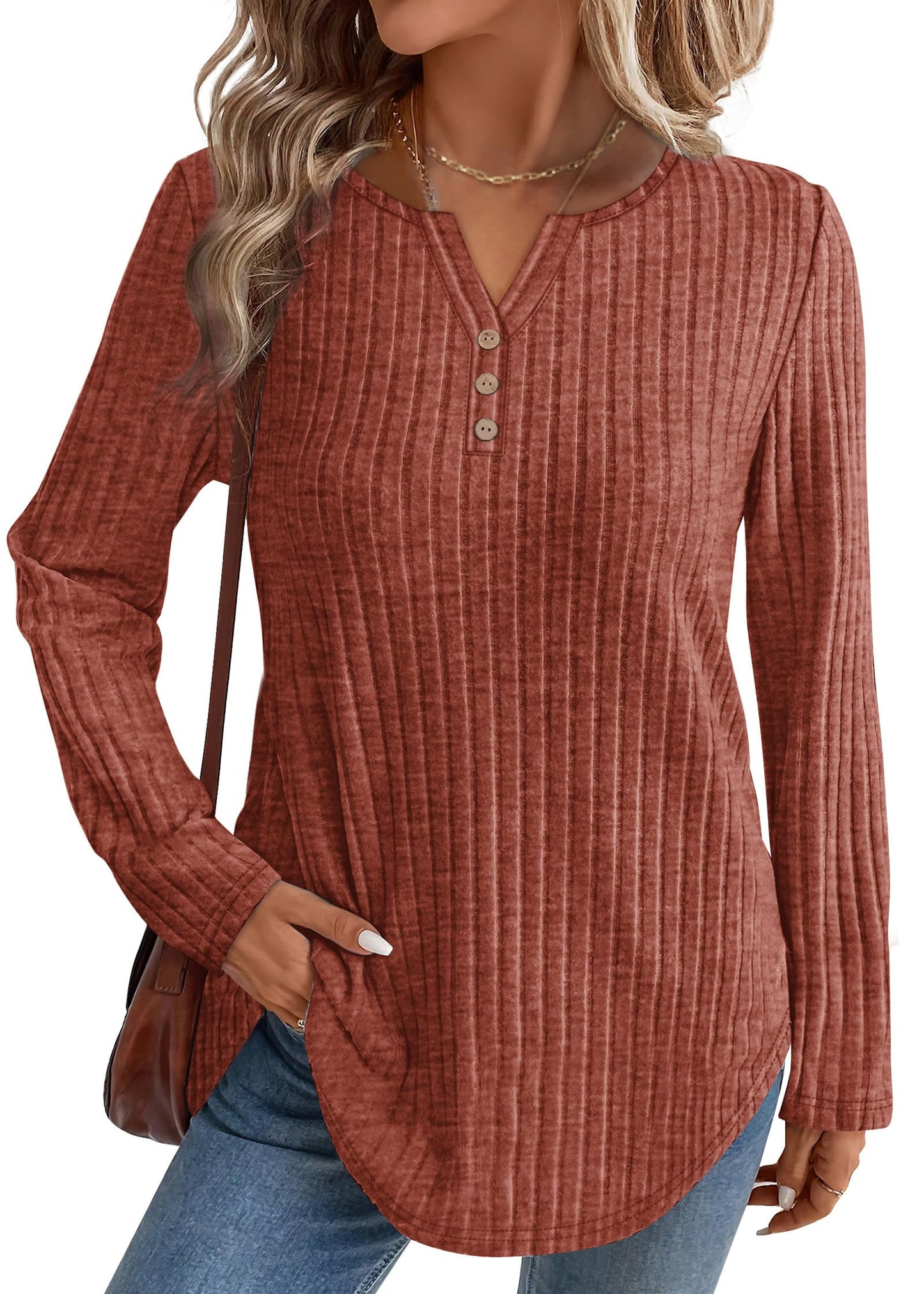 WIHOLL Sweaters for Women 2025 Long Sleeve Tops Fall Clothes Fashion Clothing V Neck Button Down Winter Thermal Shirts