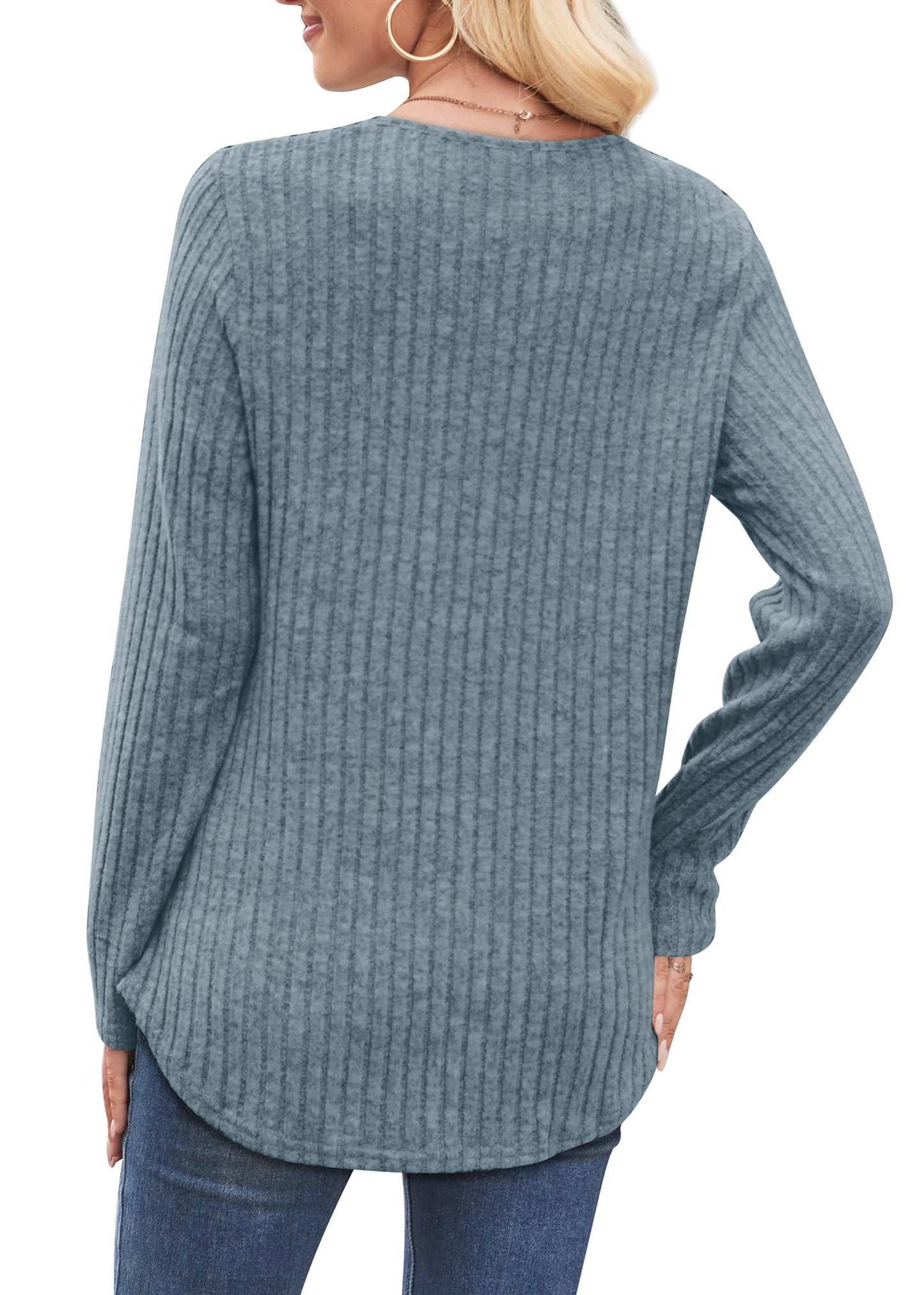 WIHOLL Sweaters for Women 2025 Long Sleeve Tops Fall Clothes Fashion Clothing V Neck Button Down Winter Thermal Shirts